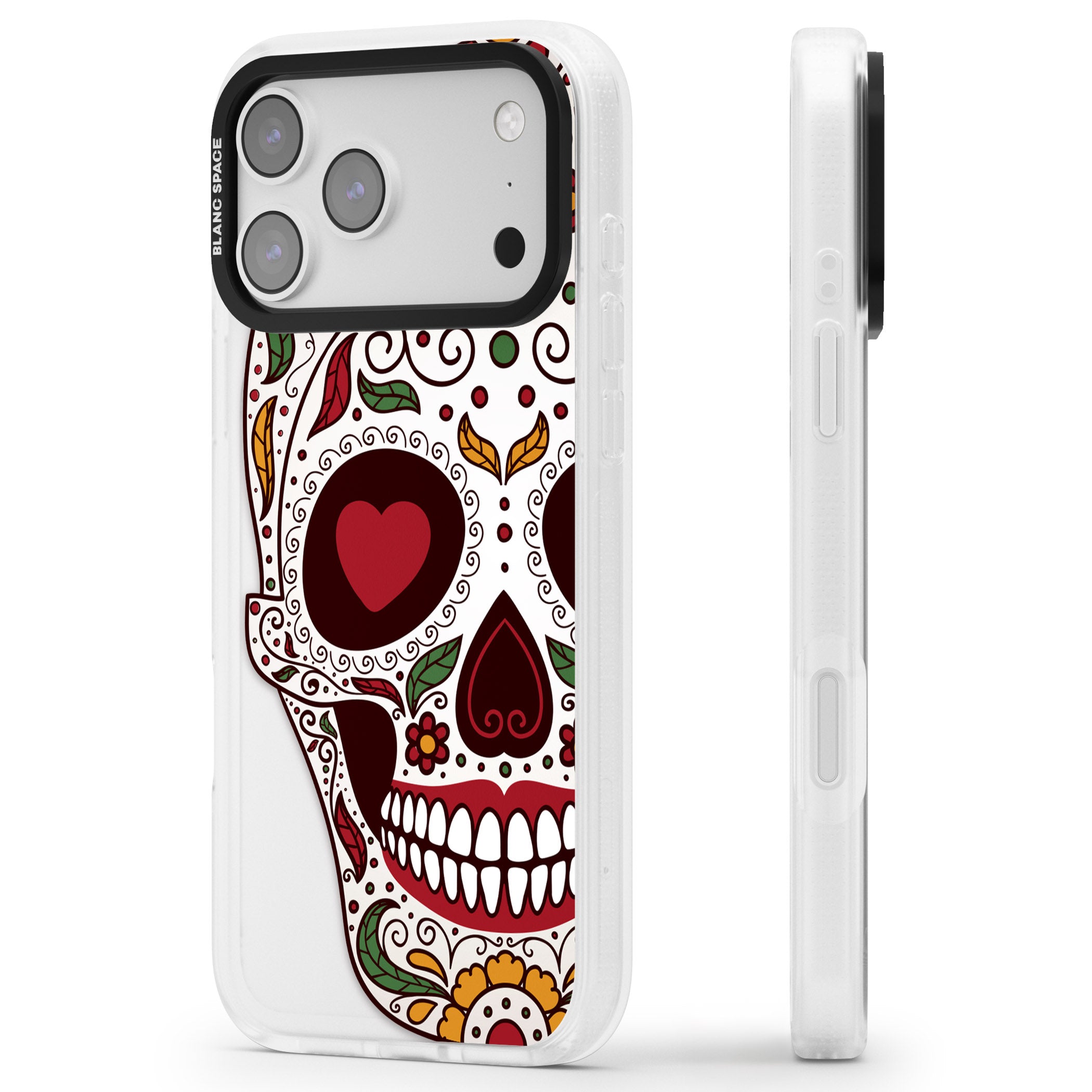 Autumn Sugar Skull iPhone 17 Pro Max Impact Air Clear Phone Case Side Profile