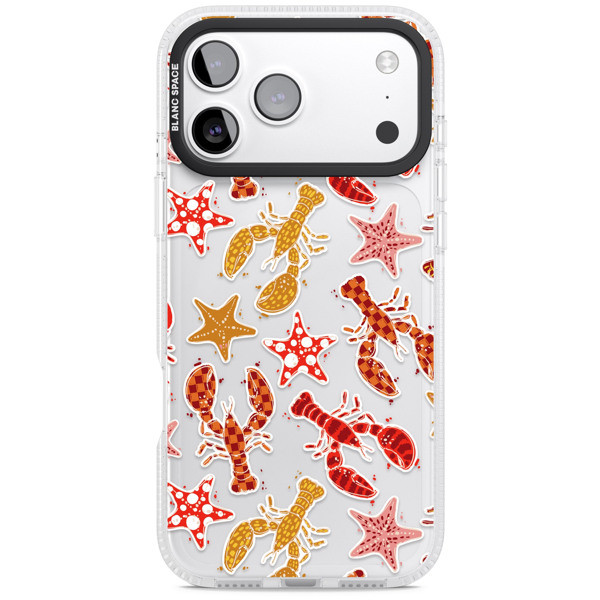 Lobster & Starfish Coastal Pattern iPhone 17 Pro Max Impact Air Clear Phone Case