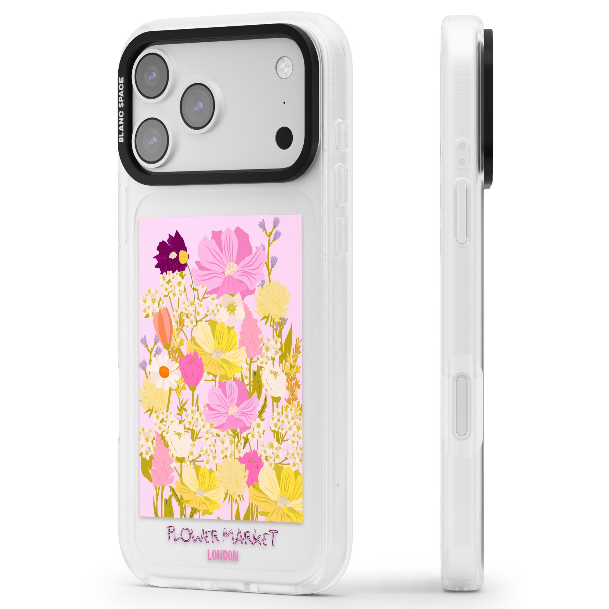 Flower Market iPhone 17 Pro Max Impact Air Clear Phone Case Side Profile