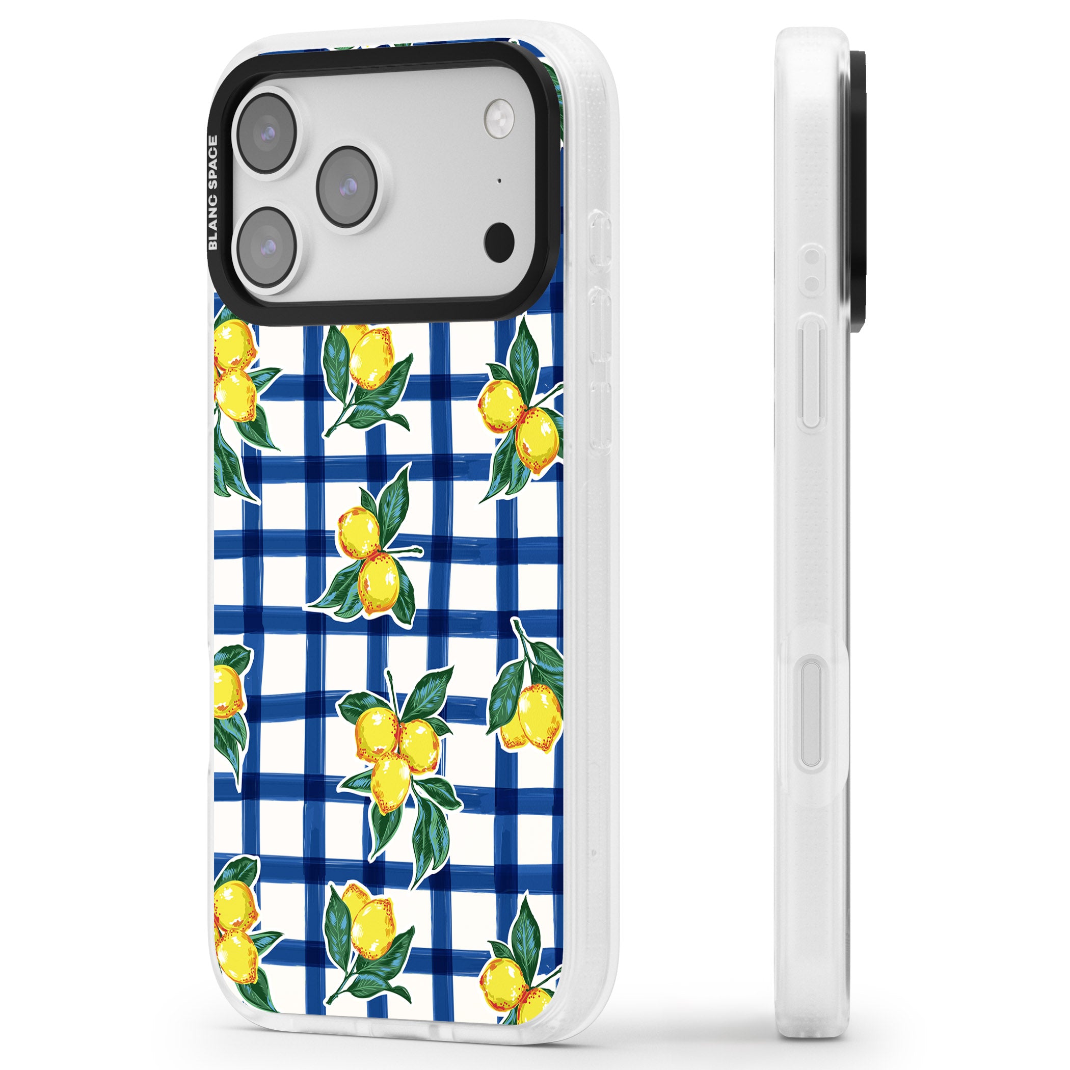 Lemon Gingham iPhone 17 Pro Max Impact Air Clear Phone Case Side Profile