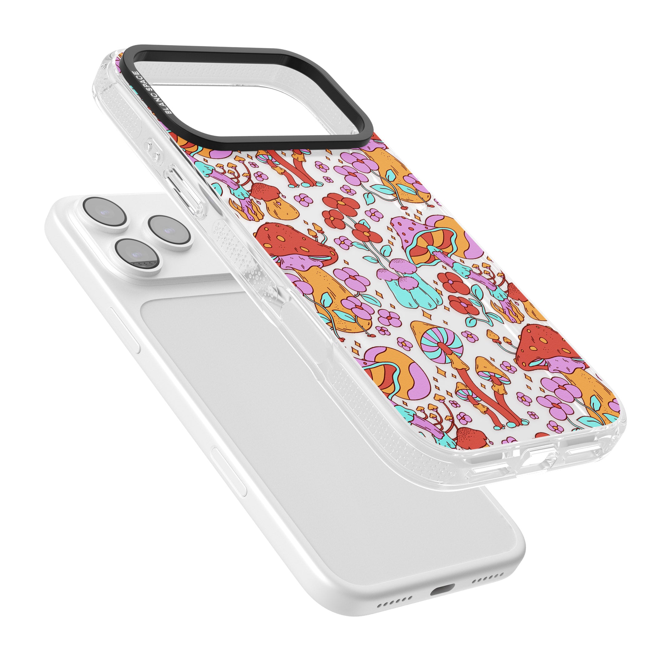 Psychedelic Flowers & Mushrooms iPhone 17 Pro Max Impact Air Clear Phone Case Colours