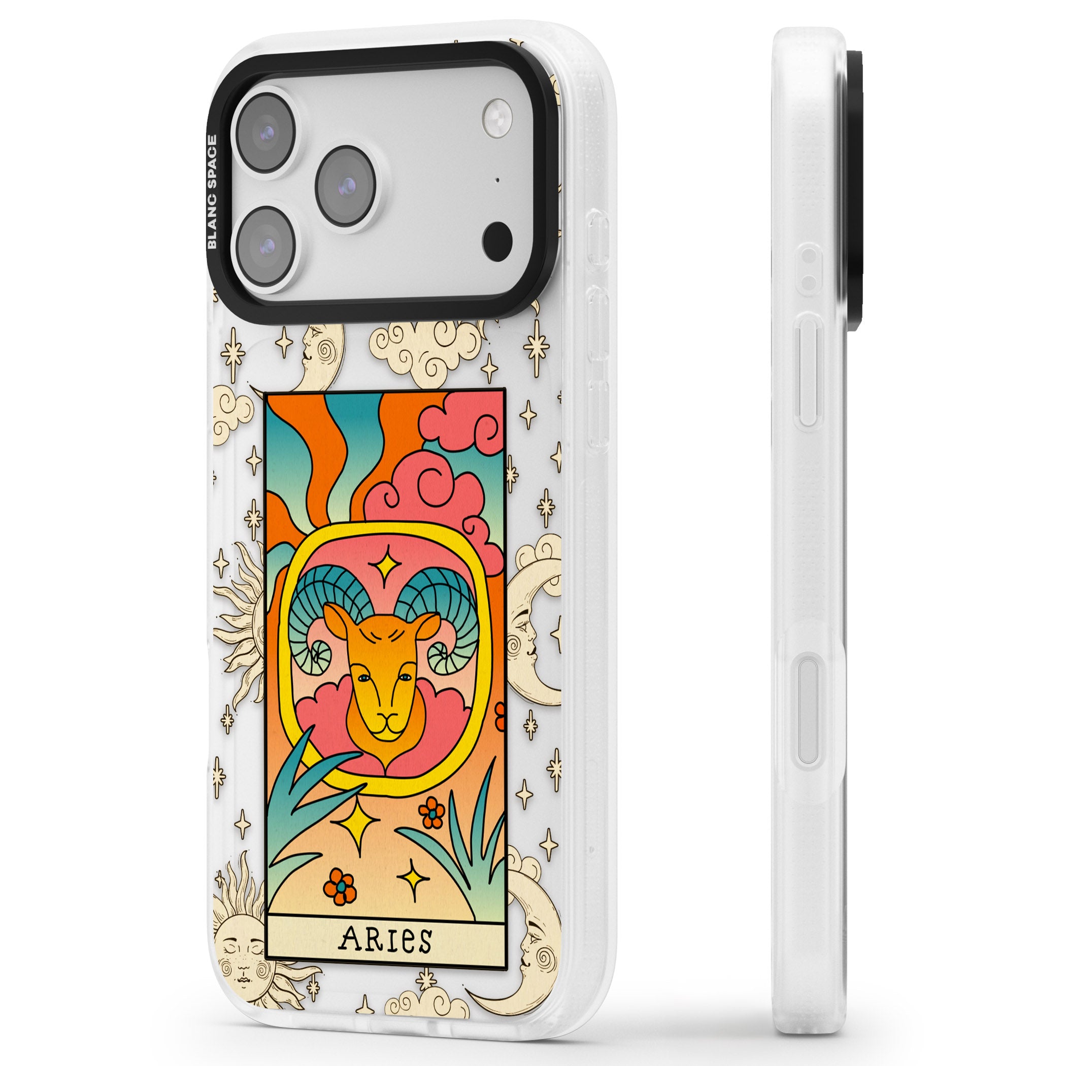 Celestial Zodiac Aries iPhone 17 Pro Max Impact Air Clear Phone Case Side Profile