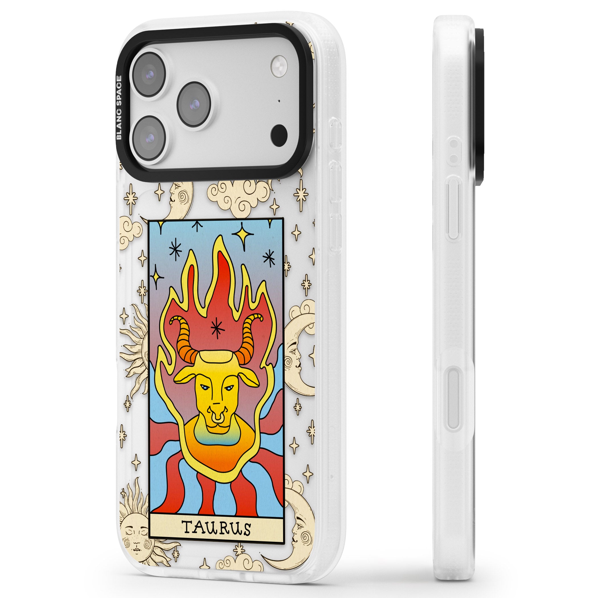 Celestial Zodiac Taurus iPhone 17 Pro Max Impact Air Clear Phone Case Side Profile