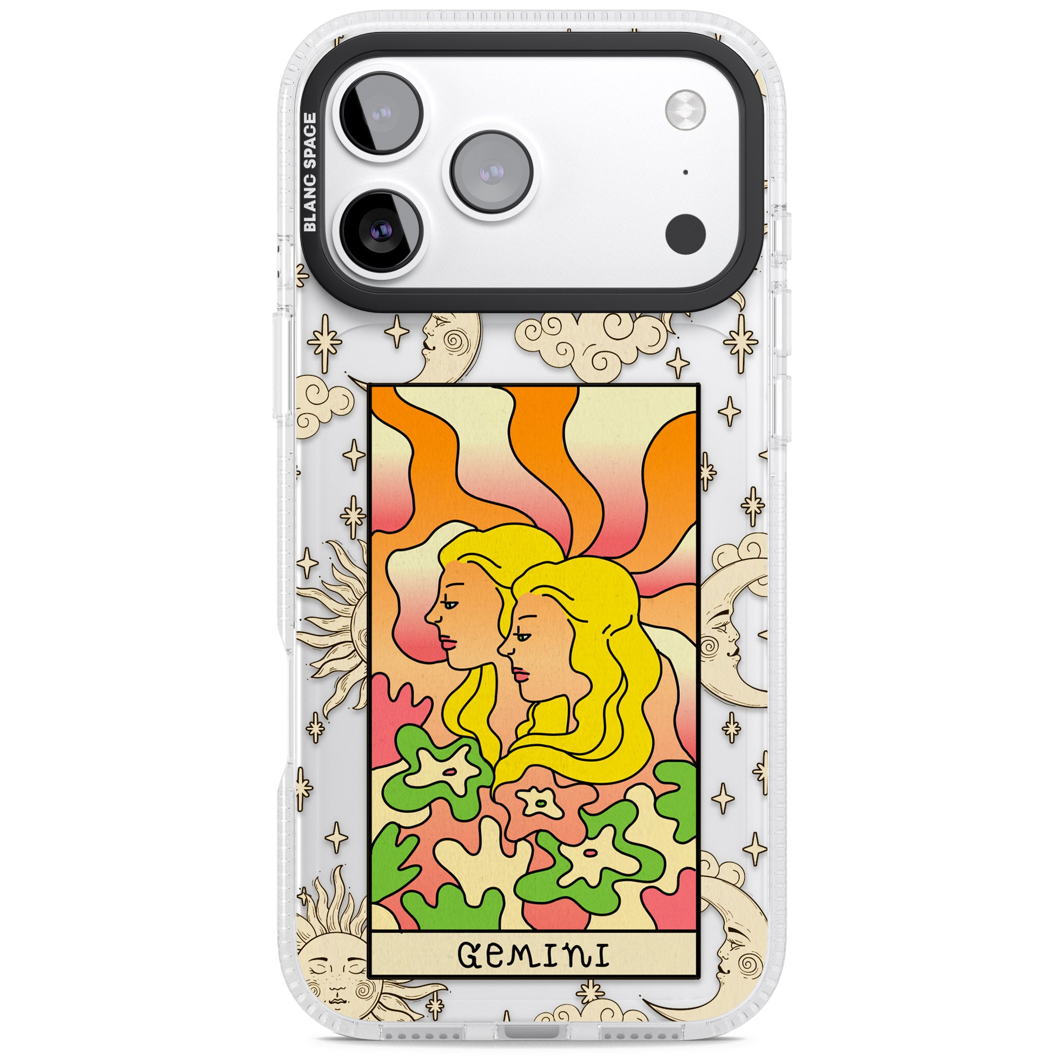 Celestial Zodiac Gemini iPhone 17 Pro Max Impact Air Clear Phone Case