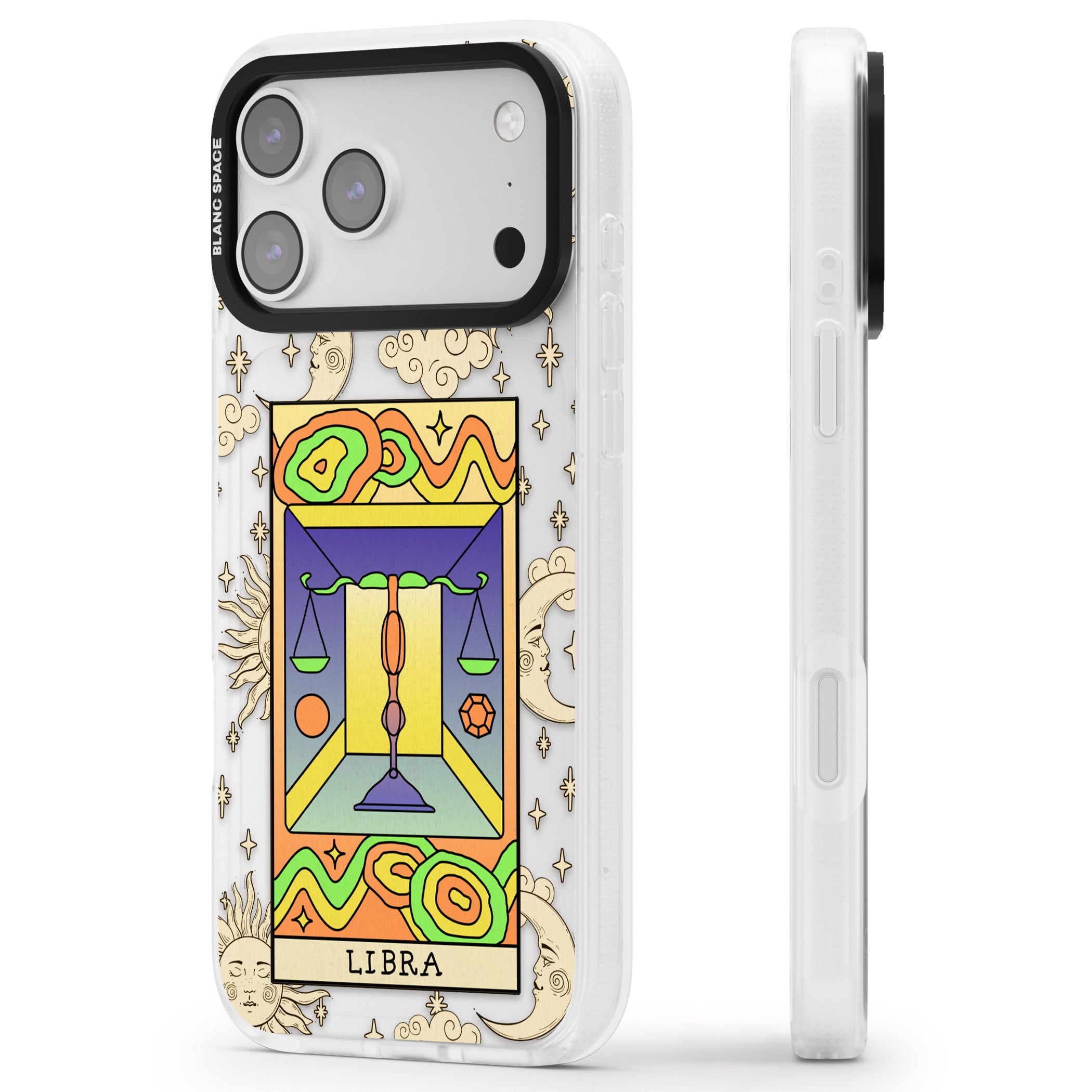 Celestial Zodiac Libra iPhone 17 Pro Max Impact Air Clear Phone Case Side Profile
