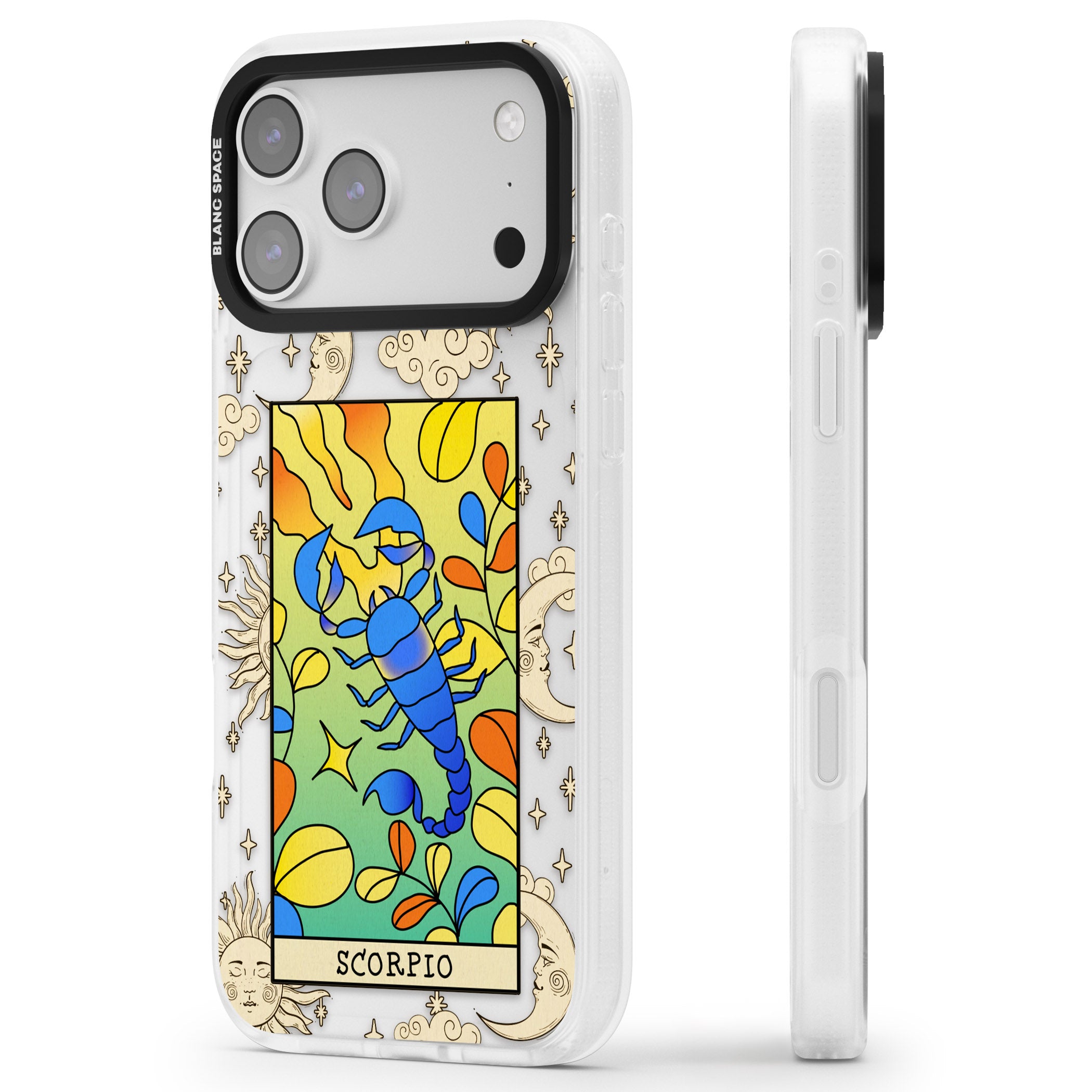 Celestial Zodiac Scorpio iPhone 17 Pro Max Impact Air Clear Phone Case Side Profile