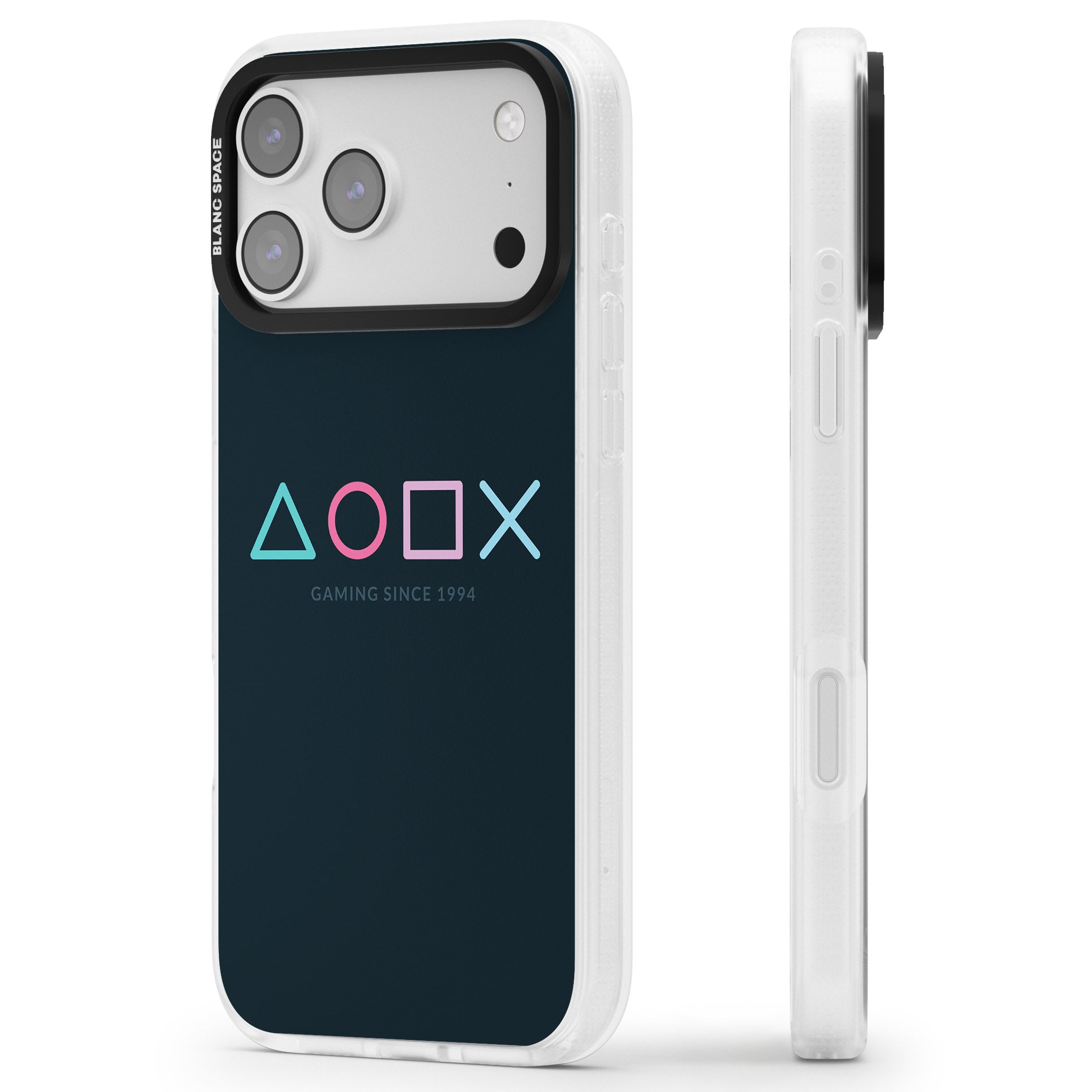 Gaming Since 1994 Station iPhone 17 Pro Max Impact Air Clear Phone Case Side Profile