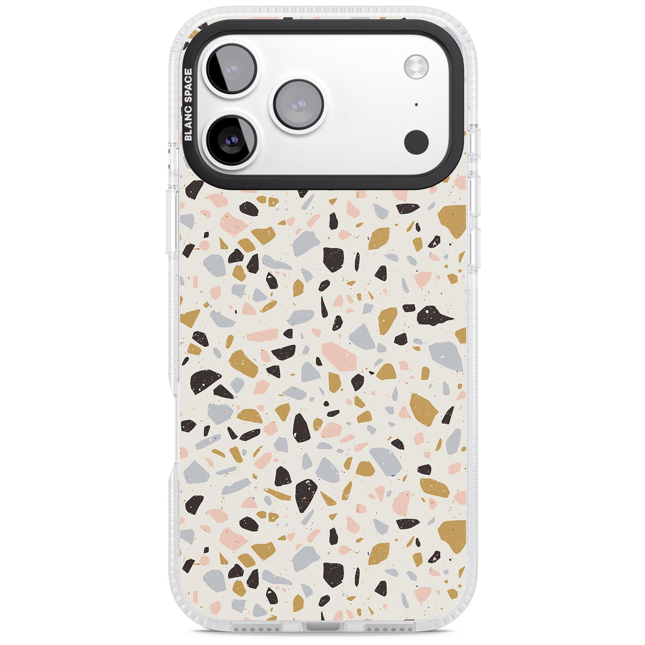 Pale Pink, Blue, & Mocha Terrazzo Pattern iPhone 17 Pro Max Impact Air Clear Phone Case