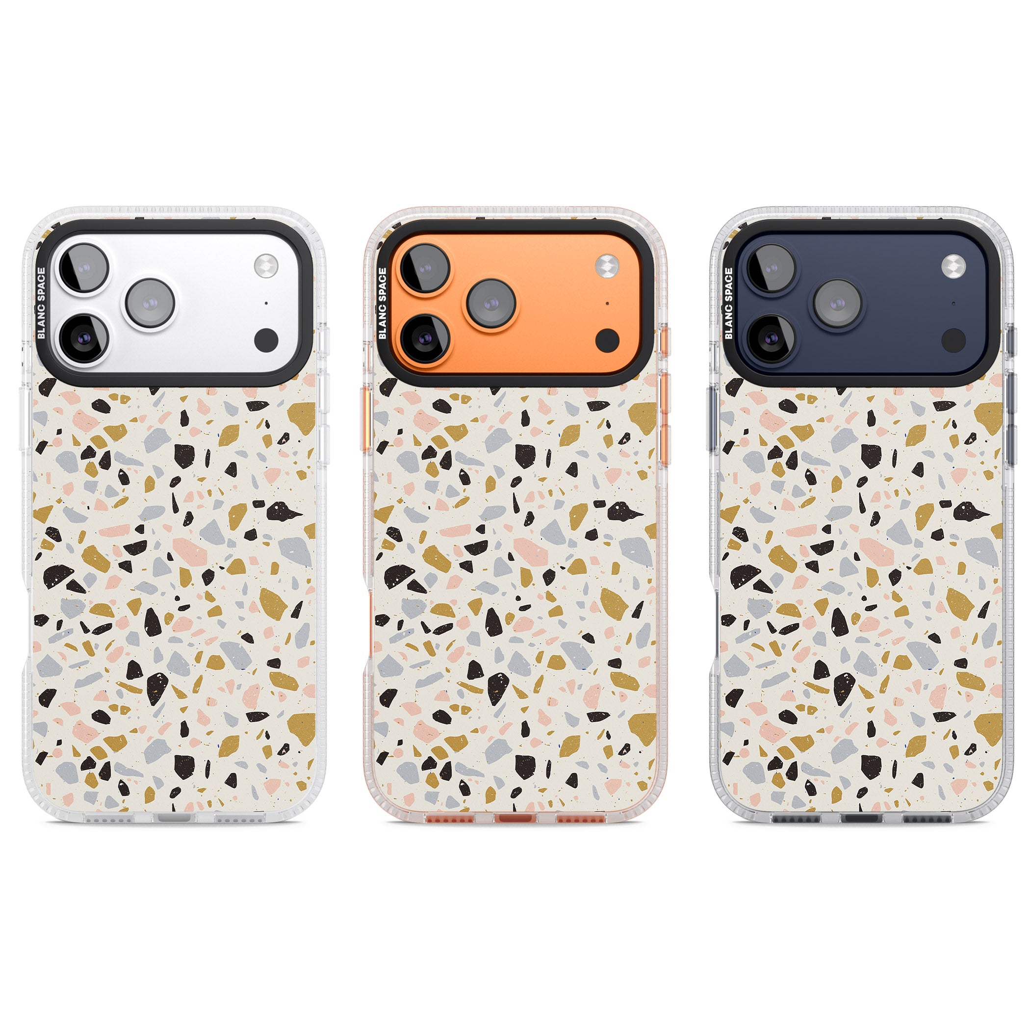 Pale Pink, Blue, & Mocha Terrazzo Pattern iPhone 17 Pro Impact Air Clear Phone Case APT Impact Protection