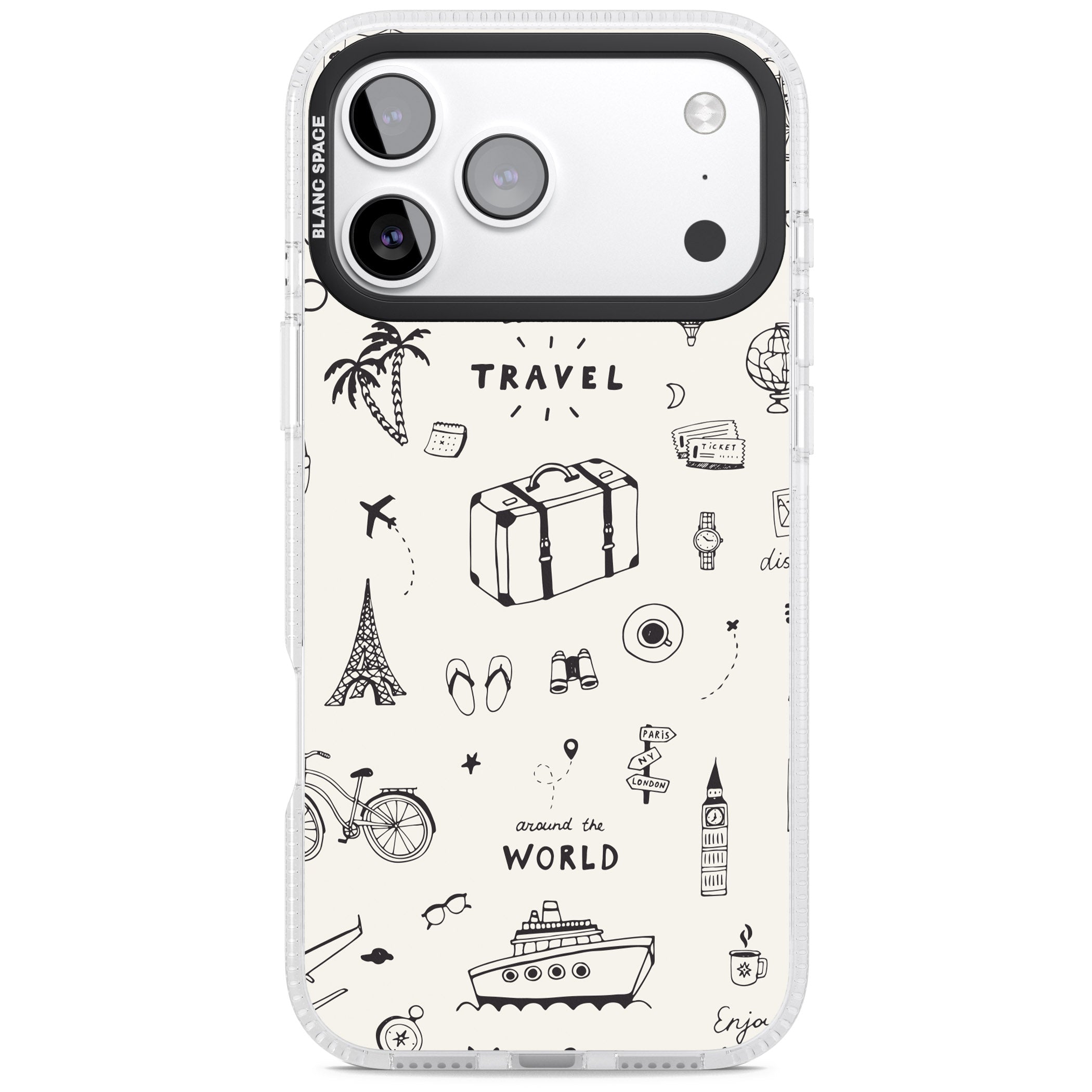Cute Travel Pattern, White On iPhone 17 Pro Max Impact Air Clear Phone Case