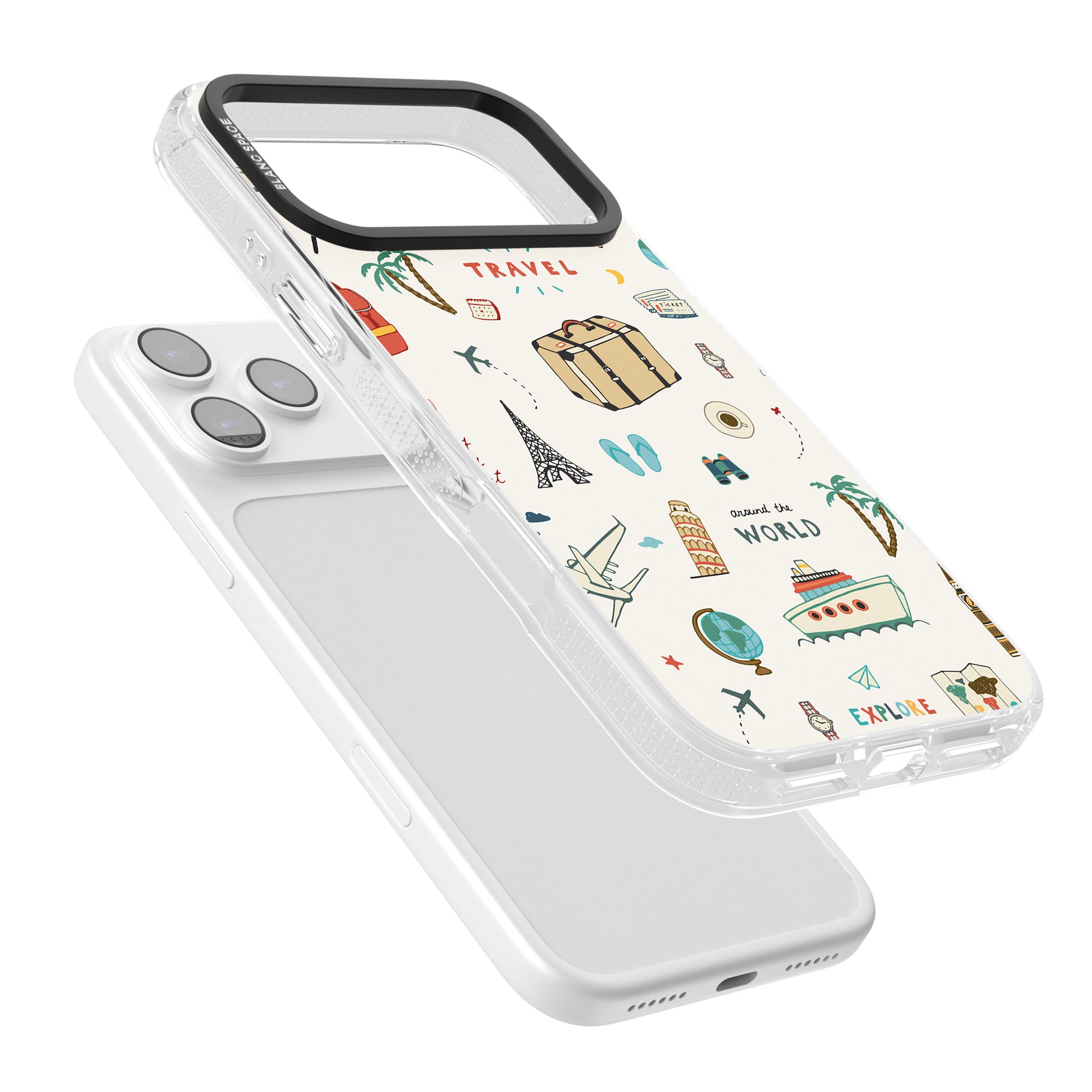 Cute Travel Pattern Cream iPhone 17 Pro Max Impact Air Clear Phone Case Colours