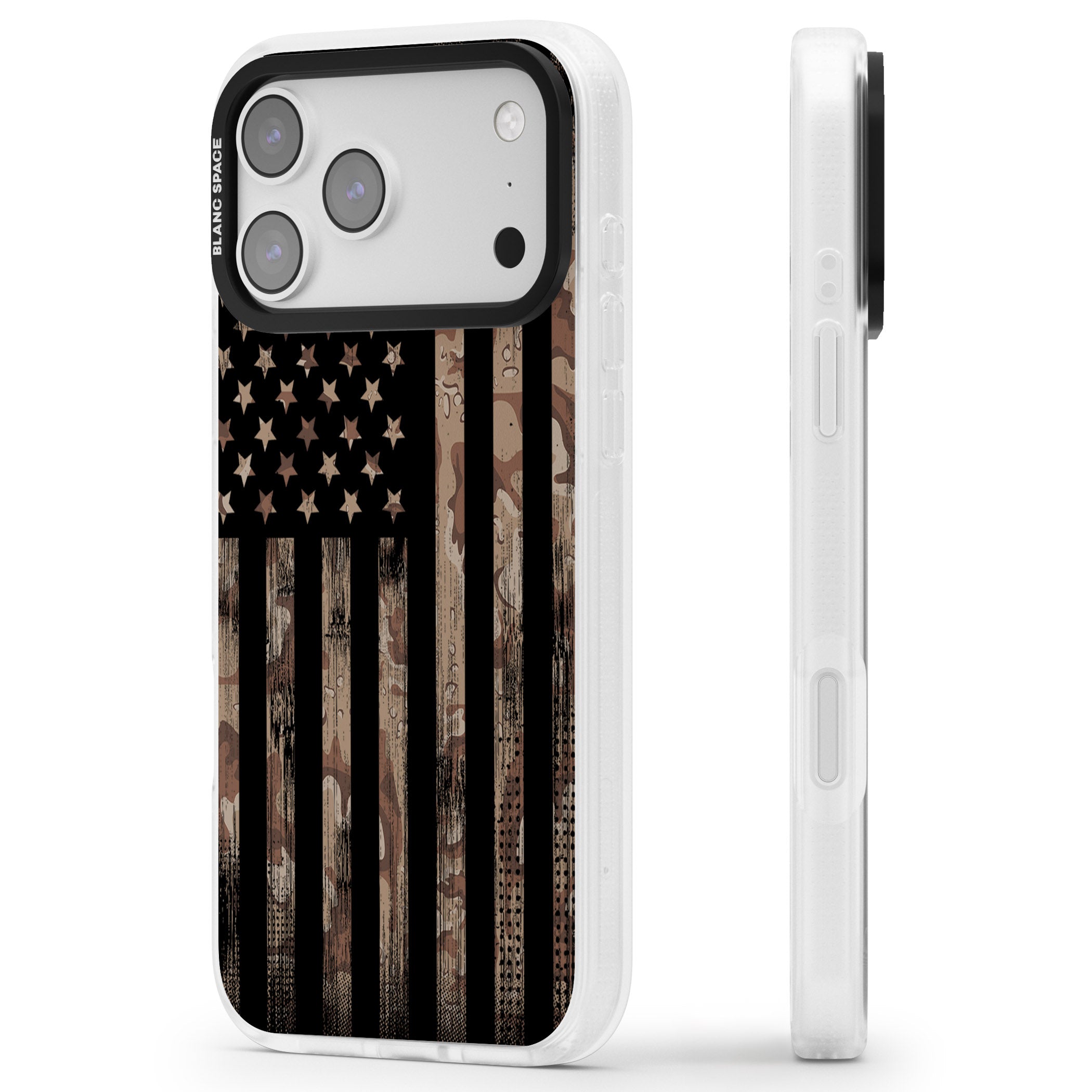 American Flag Camo iPhone 17 Pro Max Impact Air Clear Phone Case Side Profile