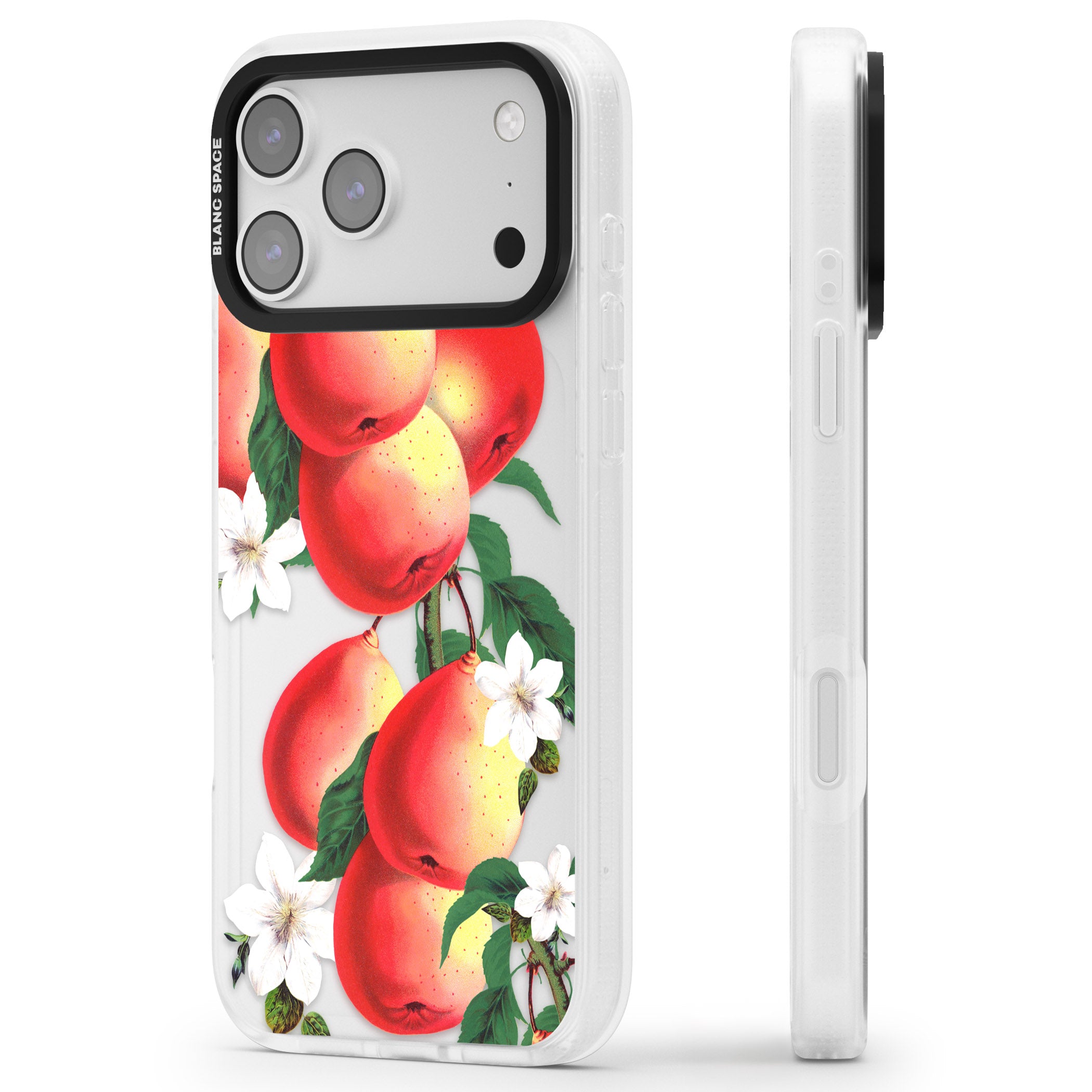 Vintage Painted Peaches iPhone 17 Pro Max Impact Air Clear Phone Case Side Profile