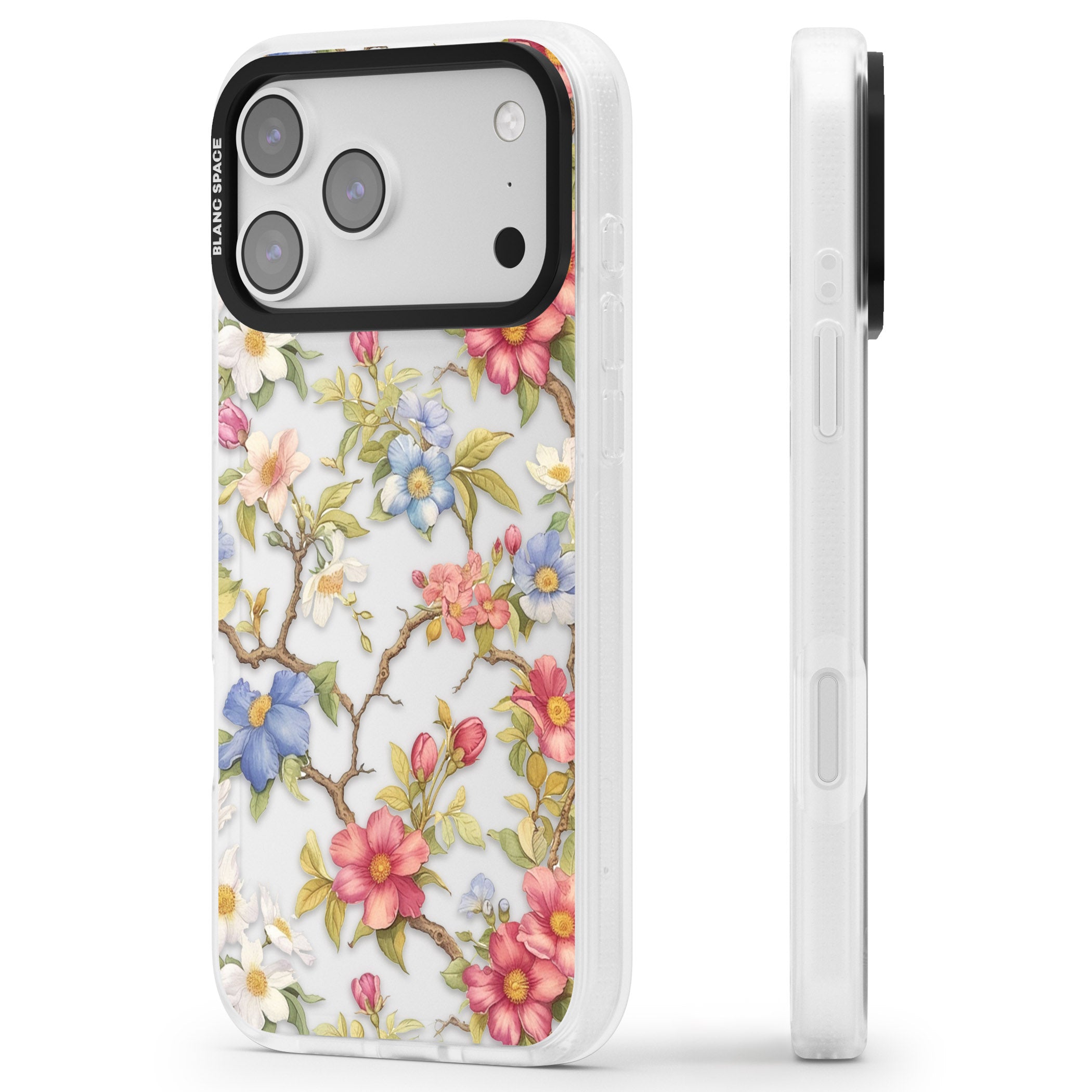 Vintage Vines & Flowers iPhone 17 Pro Max Impact Air Clear Phone Case Side Profile
