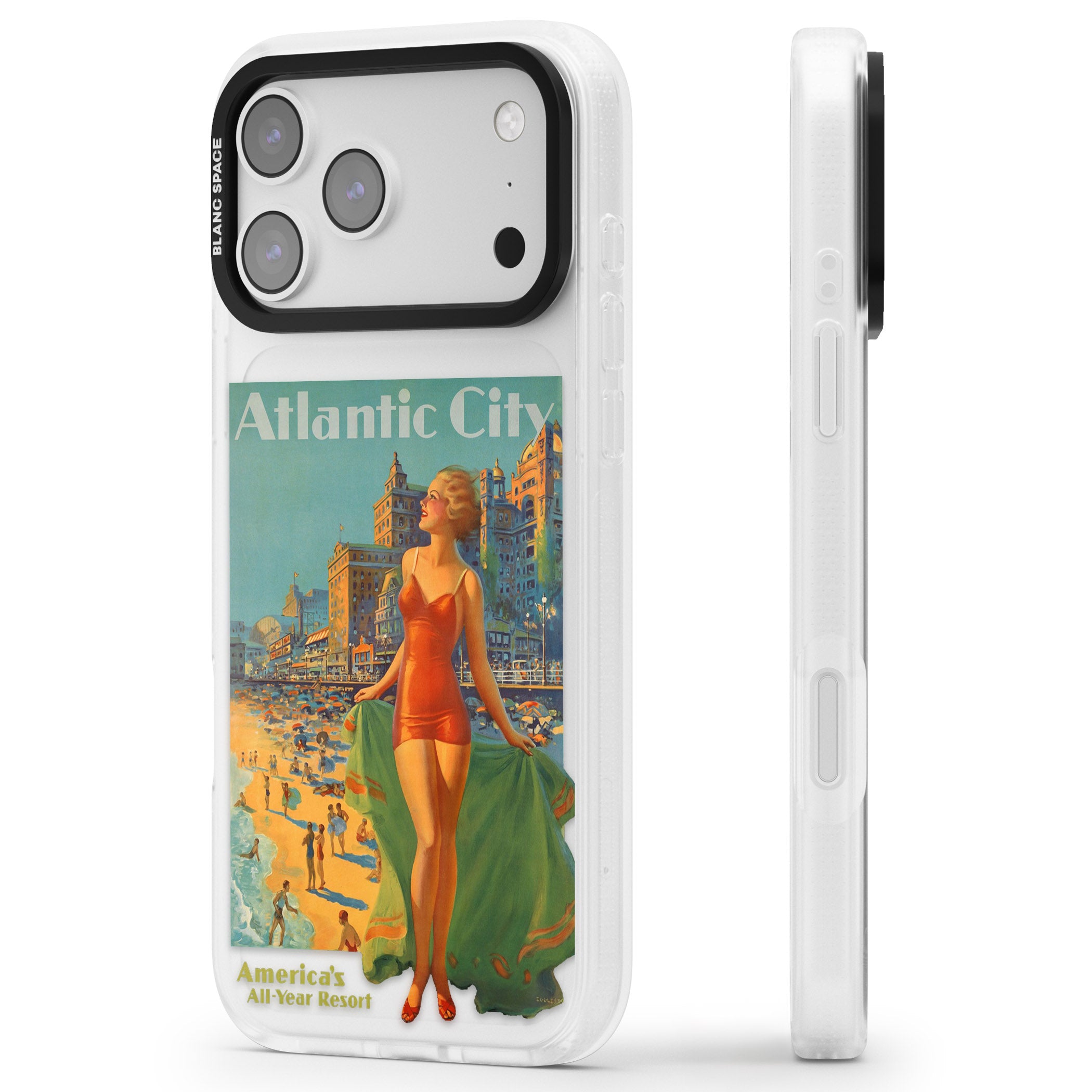 Atlantic City Vacation Poster iPhone 17 Pro Max Impact Air Clear Phone Case Side Profile
