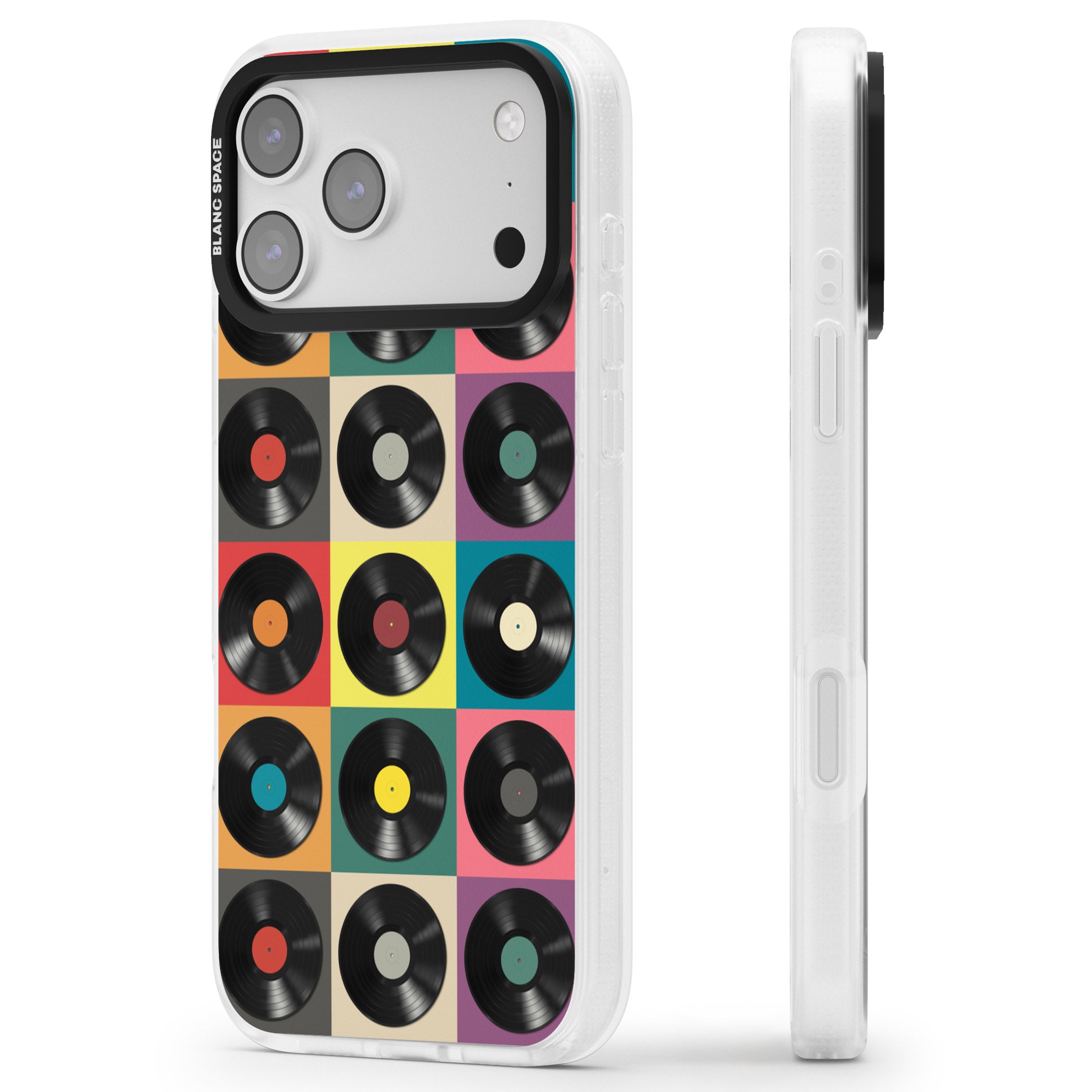 Vinyl Record Pattern iPhone 17 Pro Max Impact Air Clear Phone Case Side Profile