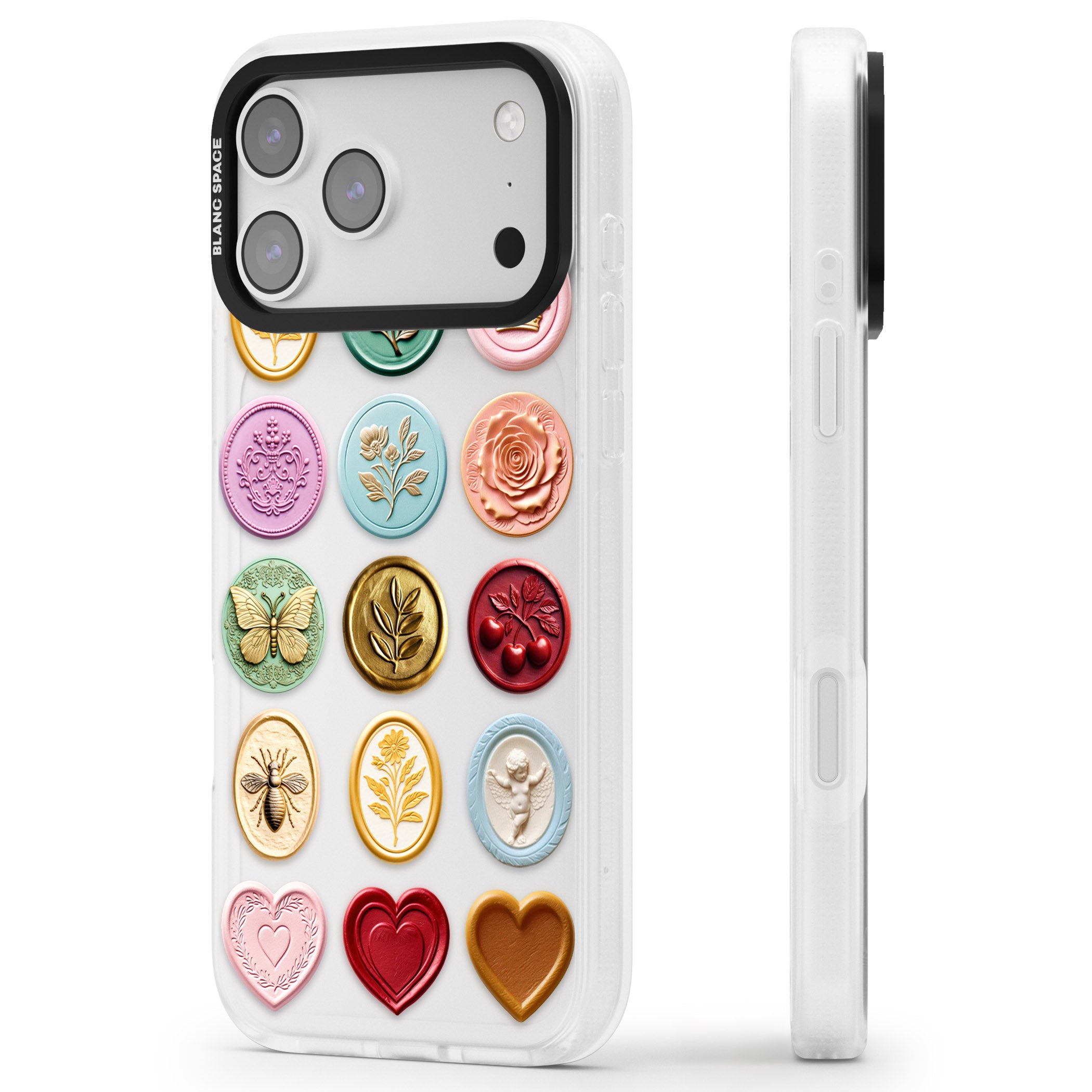 Vintage Wax Seal Pattern iPhone 17 Pro Max Impact Air Clear Phone Case Side Profile