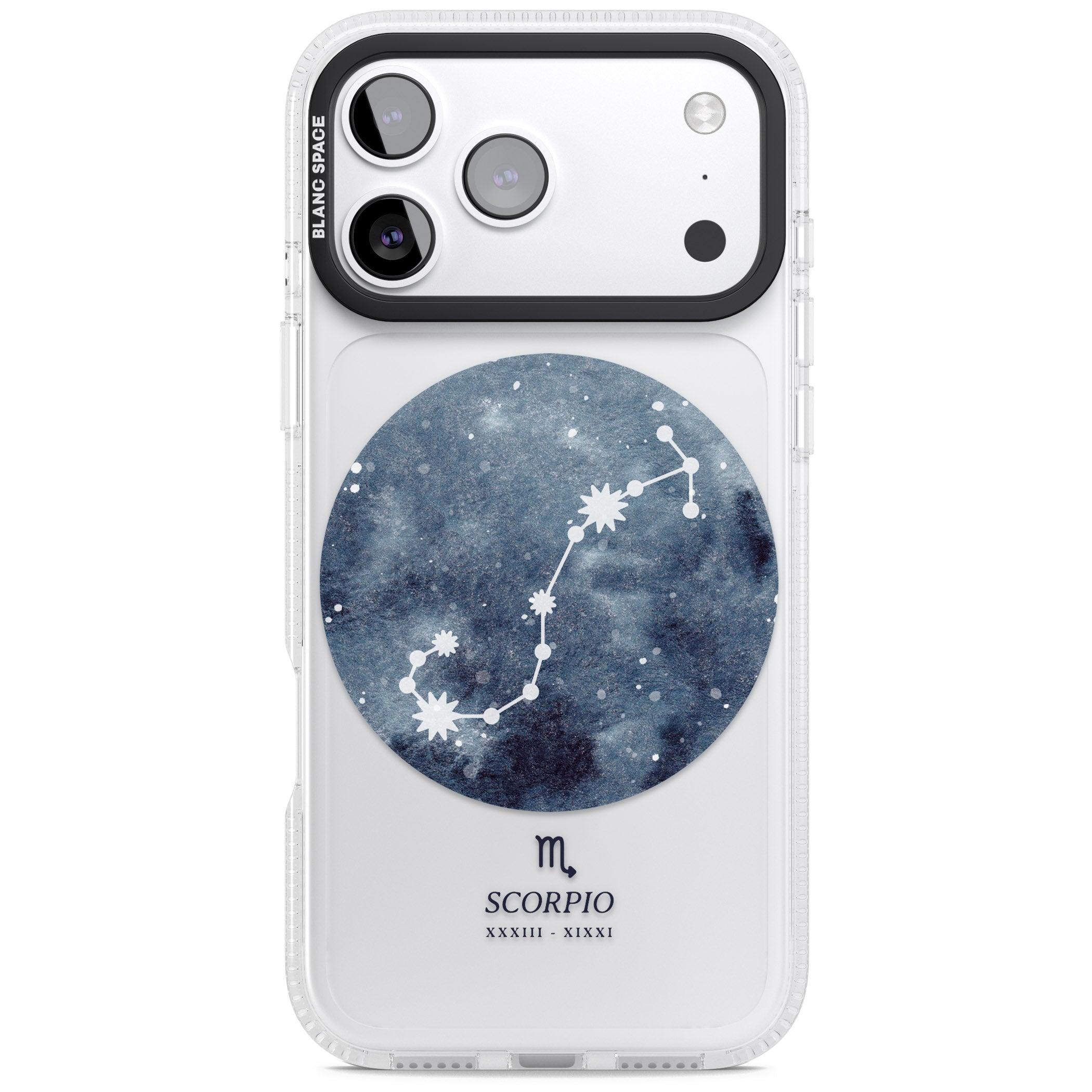 Scorpio Zodiac Blue iPhone 17 Pro Max Impact Air Clear Phone Case
