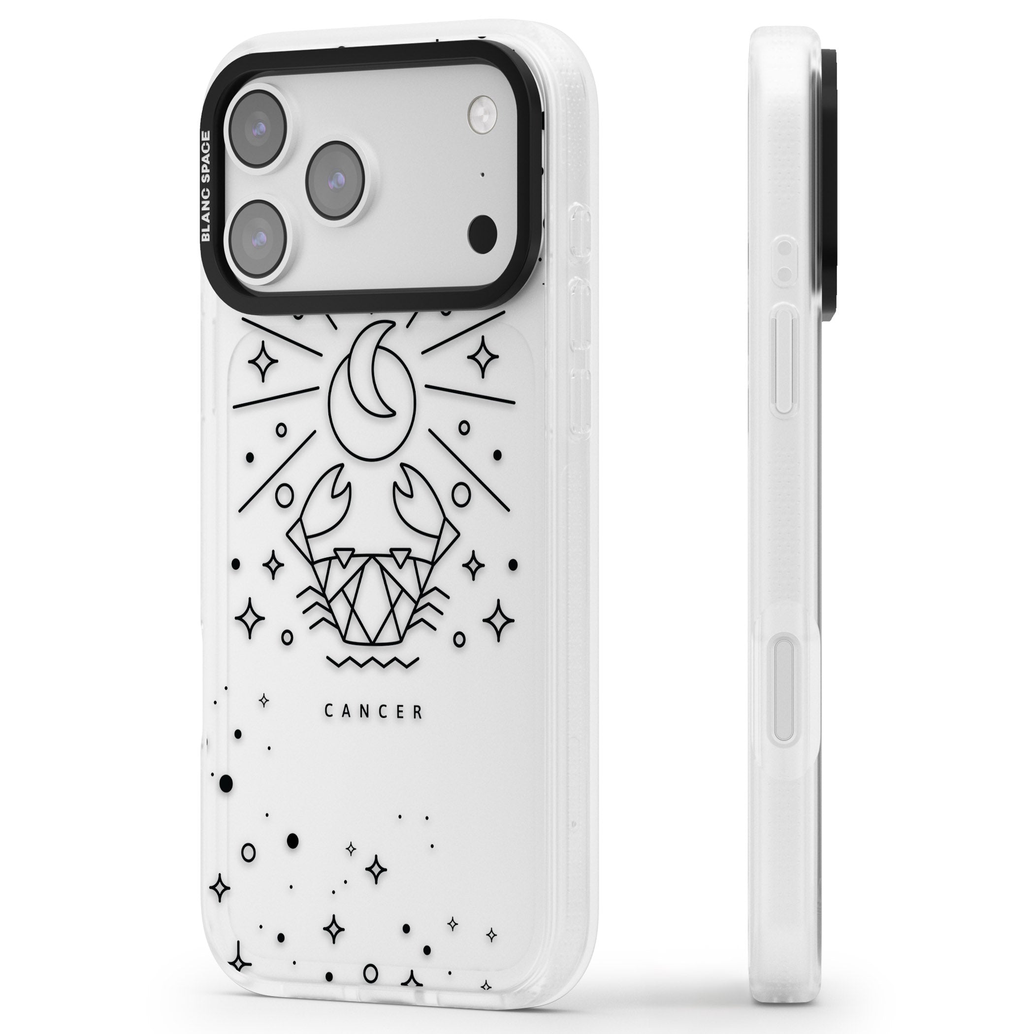Zodiac Cancer Moon iPhone 17 Pro Max Impact Air Clear Phone Case Side Profile