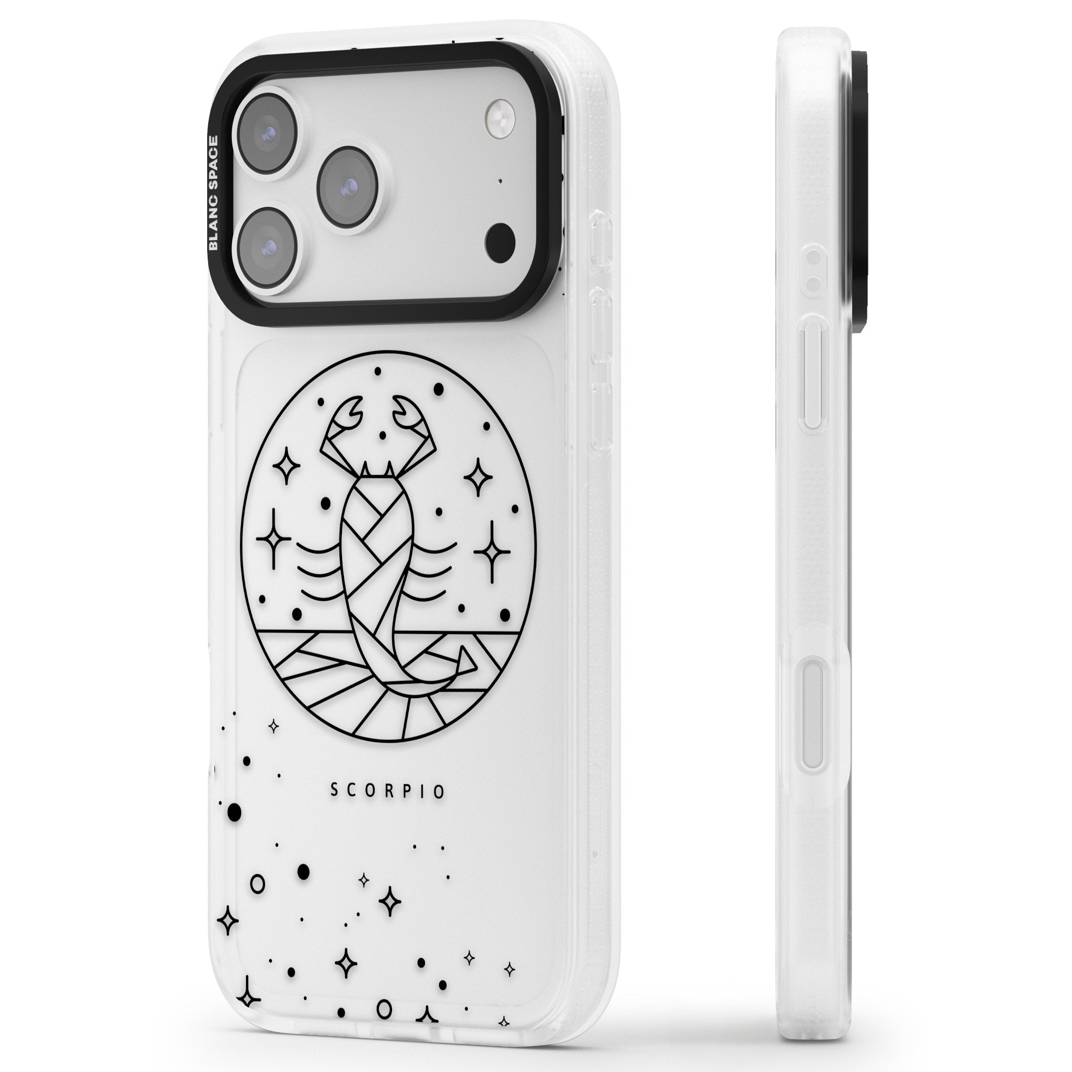Scorpio Emblem Cosmic Design iPhone 17 Pro Max Impact Air Clear Phone Case Side Profile