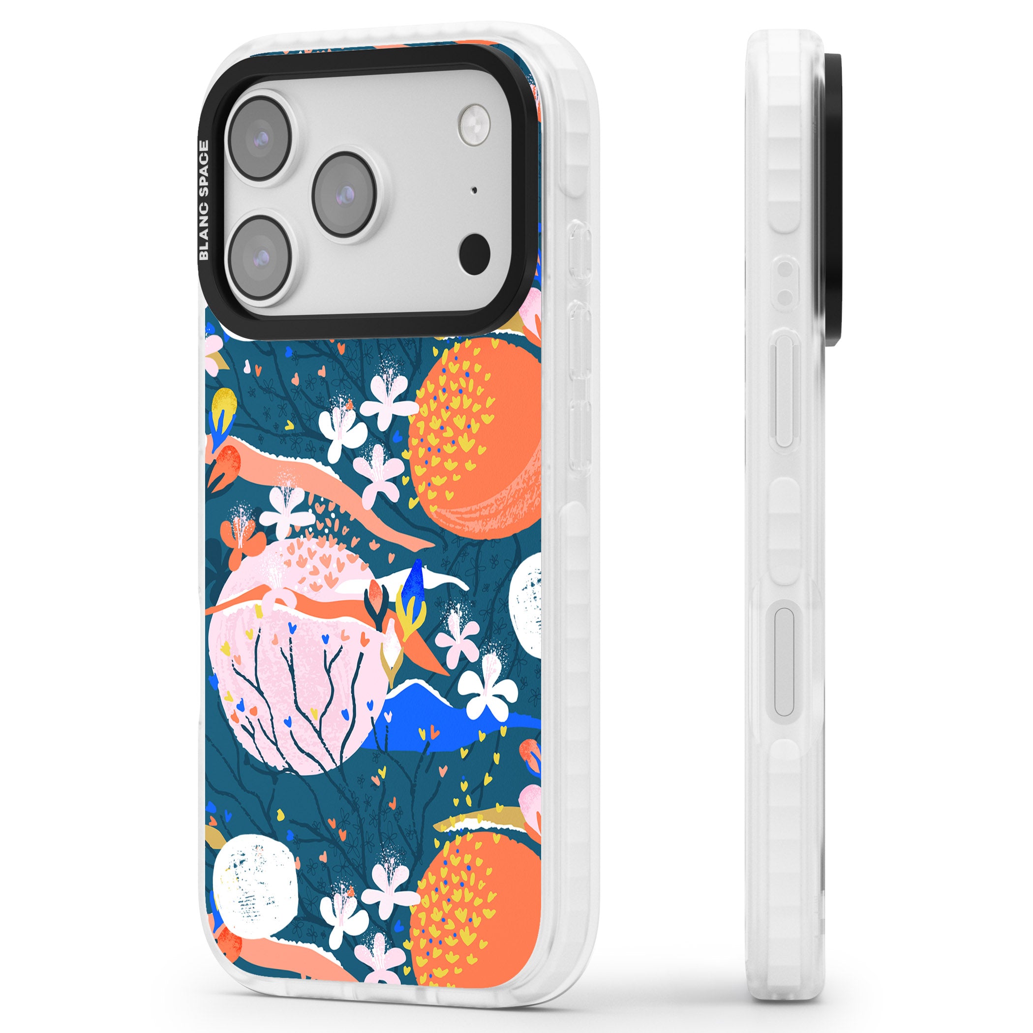 Vibrant Coral Pattern iPhone 17 Pro Max Impact Clear Phone Case Side Profile