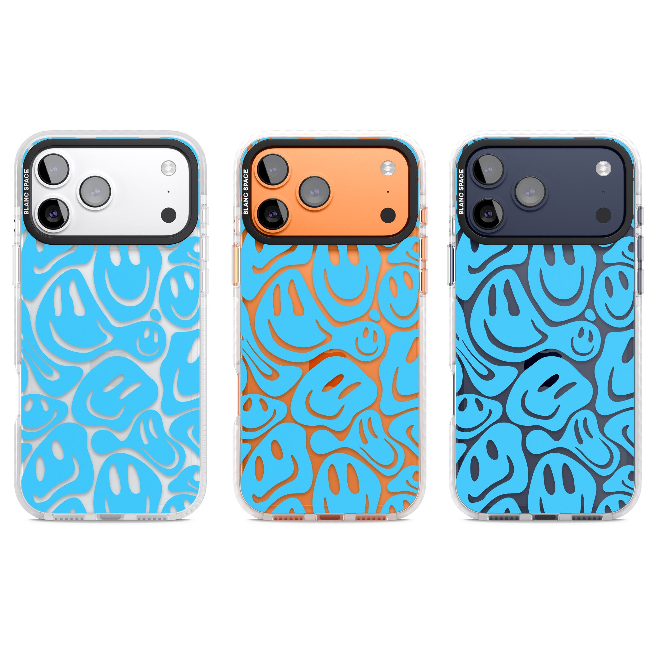 Blue Acid Faces iPhone 17 Pro Impact Clear Phone Case APT Impact Protection