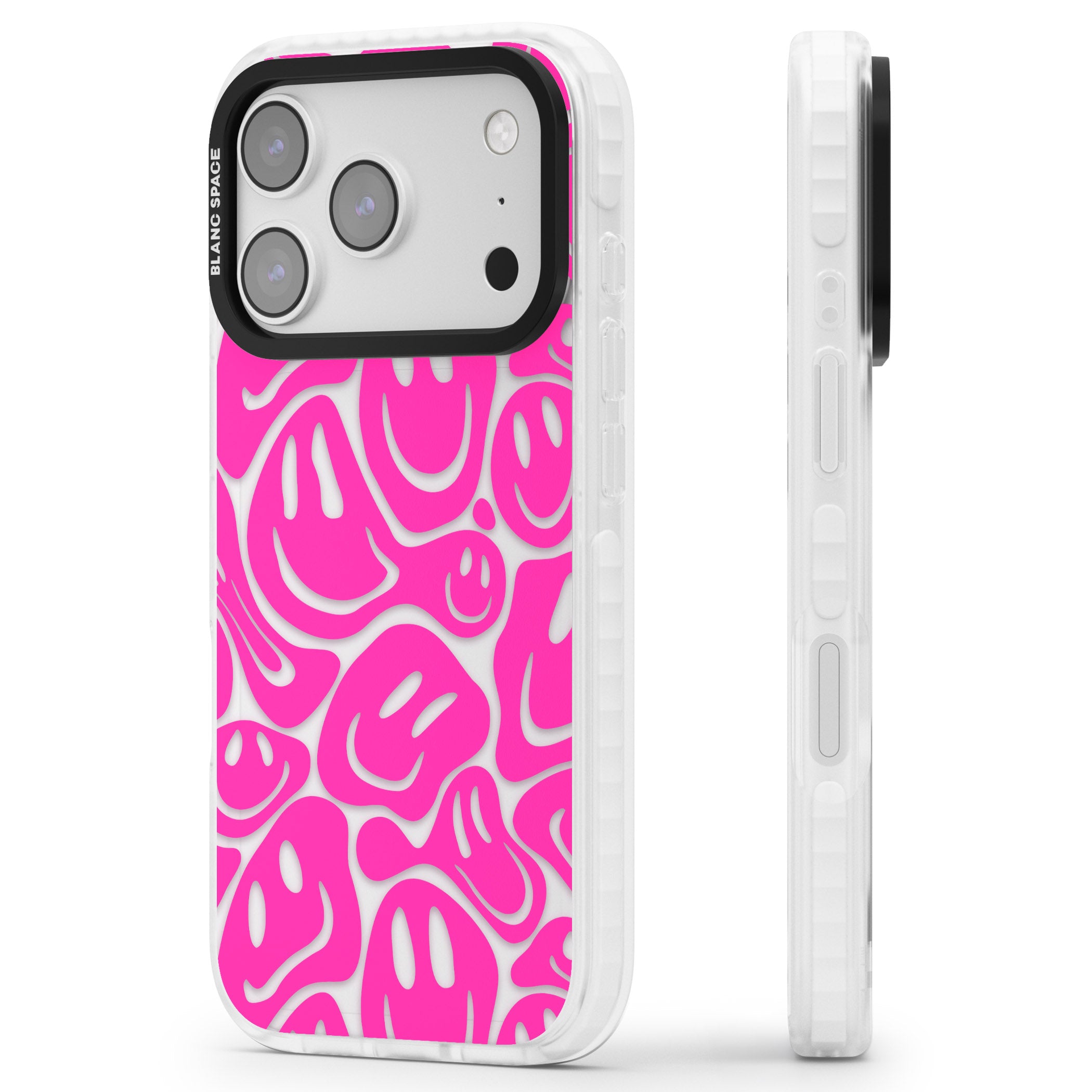 Pink Acid Faces iPhone 17 Pro Max Impact Clear Phone Case Side Profile
