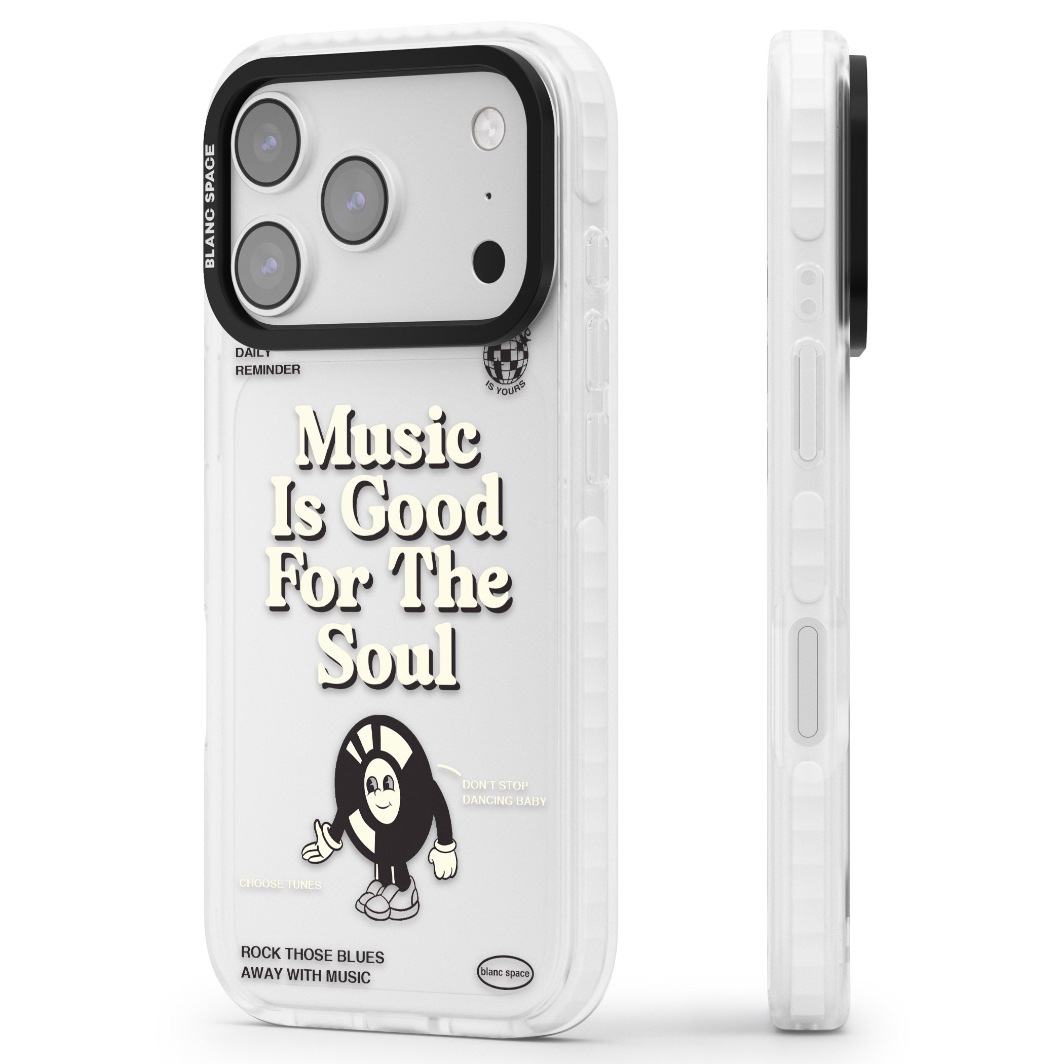 Music Is Good For The Soul iPhone 17 Pro Max Impact Clear Phone Case Side Profile