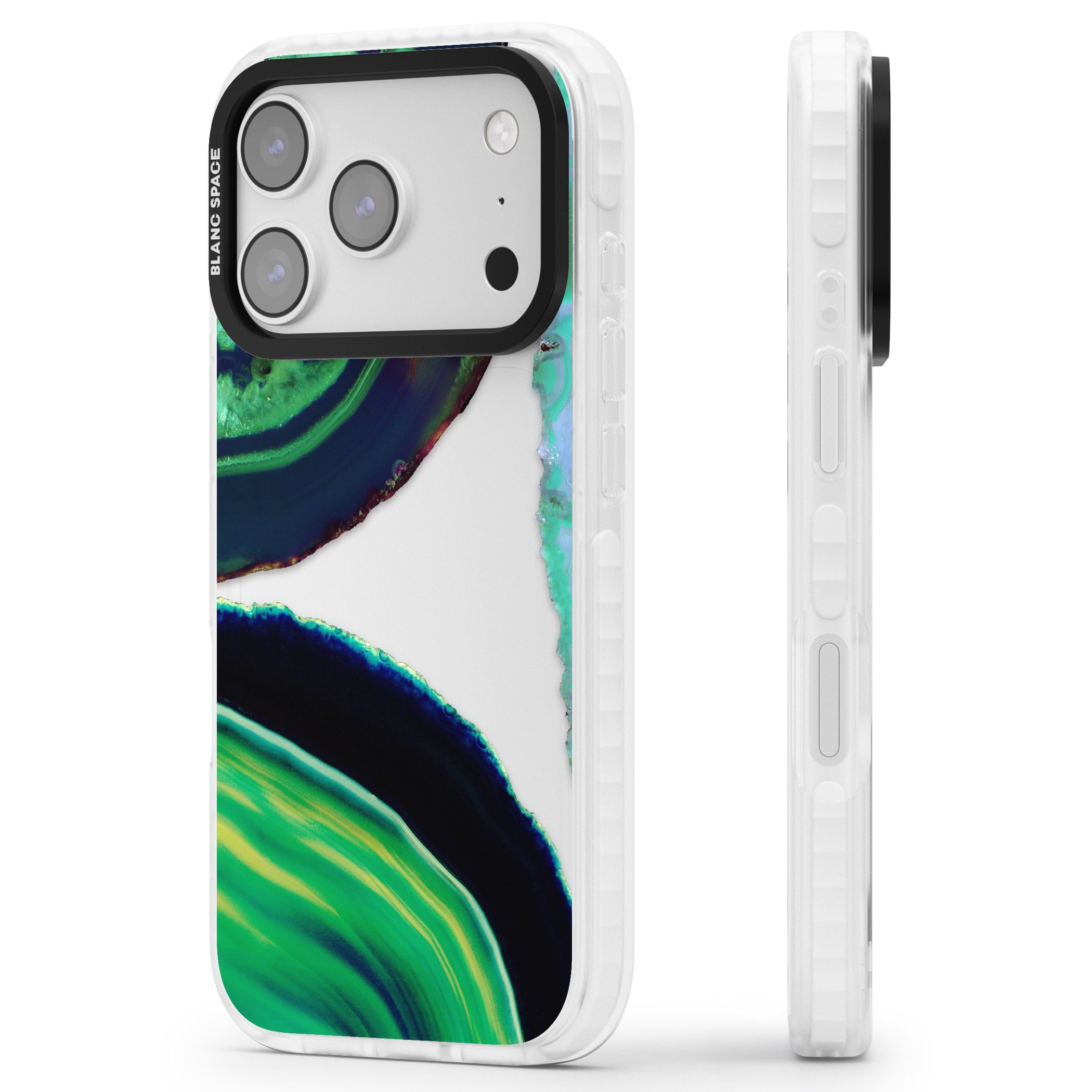 Green Geode Glow iPhone 17 Pro Max Impact Clear Phone Case Side Profile