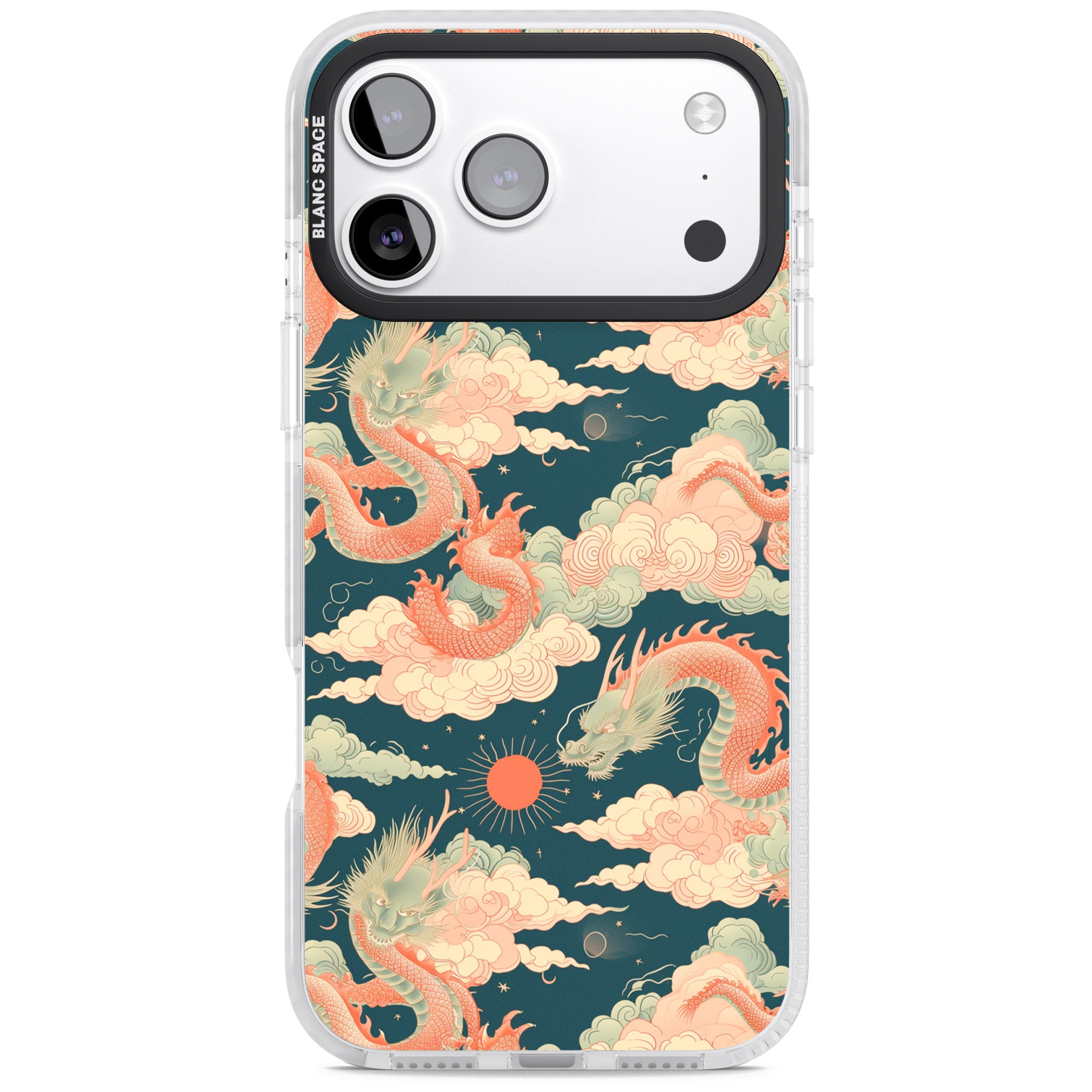 Chinese Dragons Clouds iPhone 17 Pro Max Impact Clear Phone Case