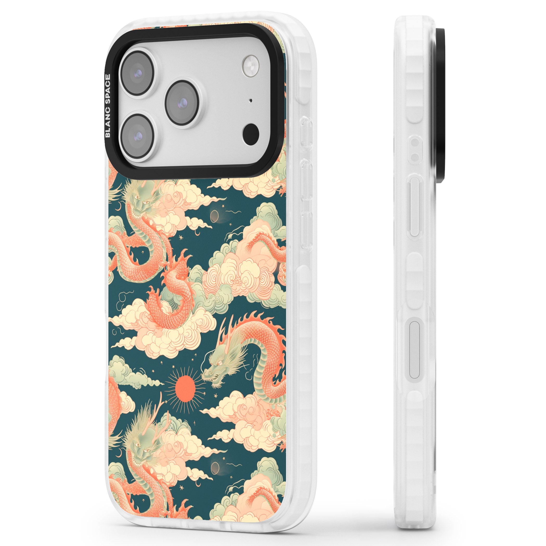 Chinese Dragons Clouds iPhone 17 Pro Max Impact Clear Phone Case Side Profile