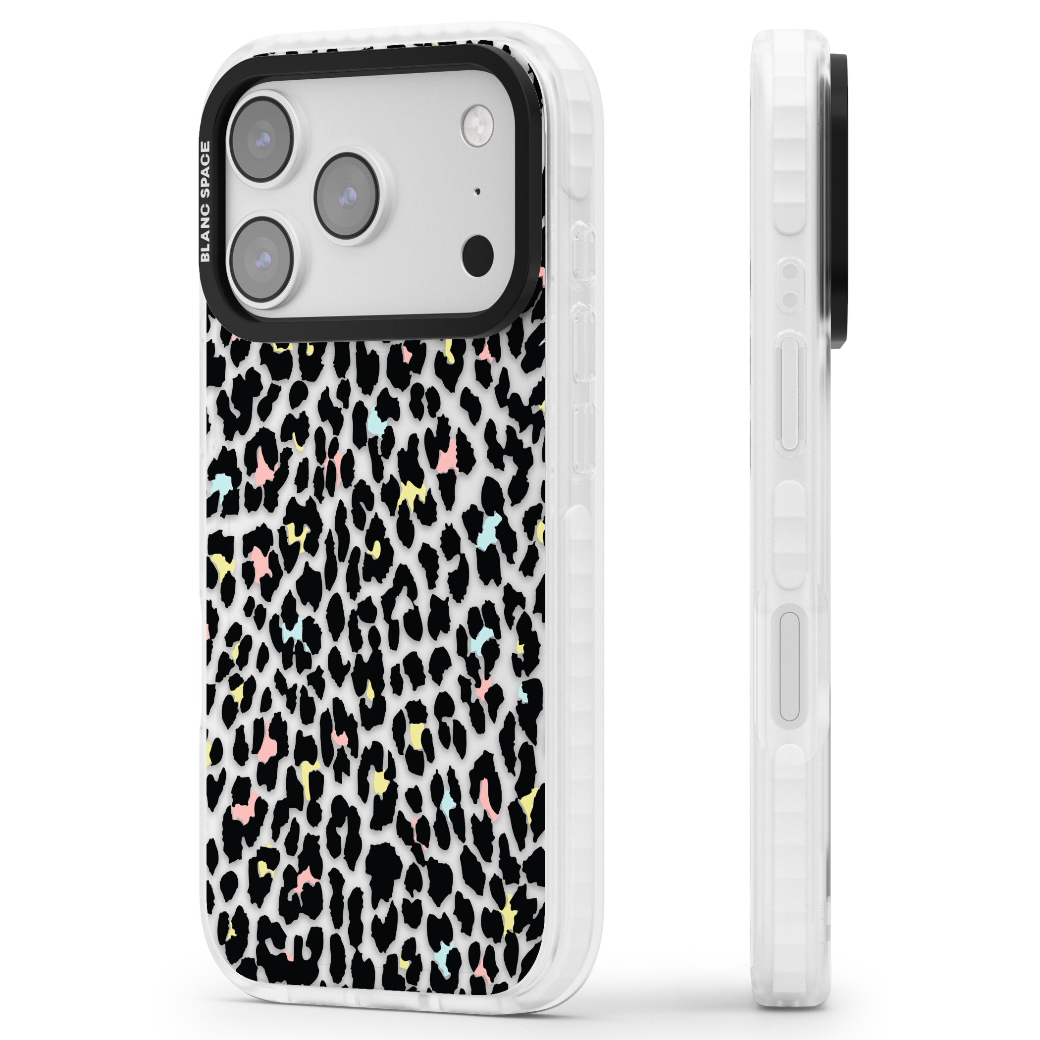 Pastel Leopard Print iPhone 17 Pro Max Impact Clear Phone Case Side Profile