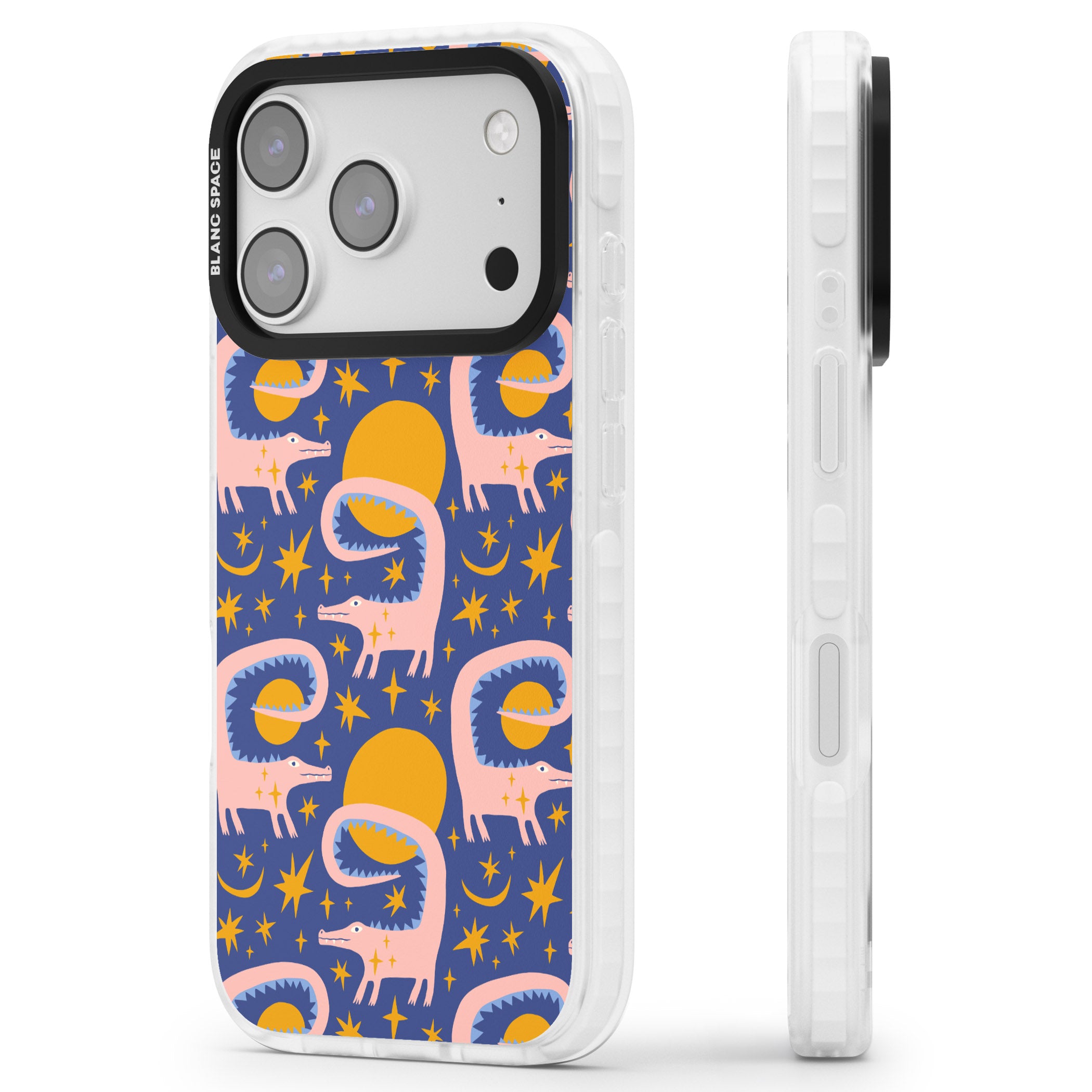 Sun Croc Pattern iPhone 17 Pro Max Impact Clear Phone Case Side Profile