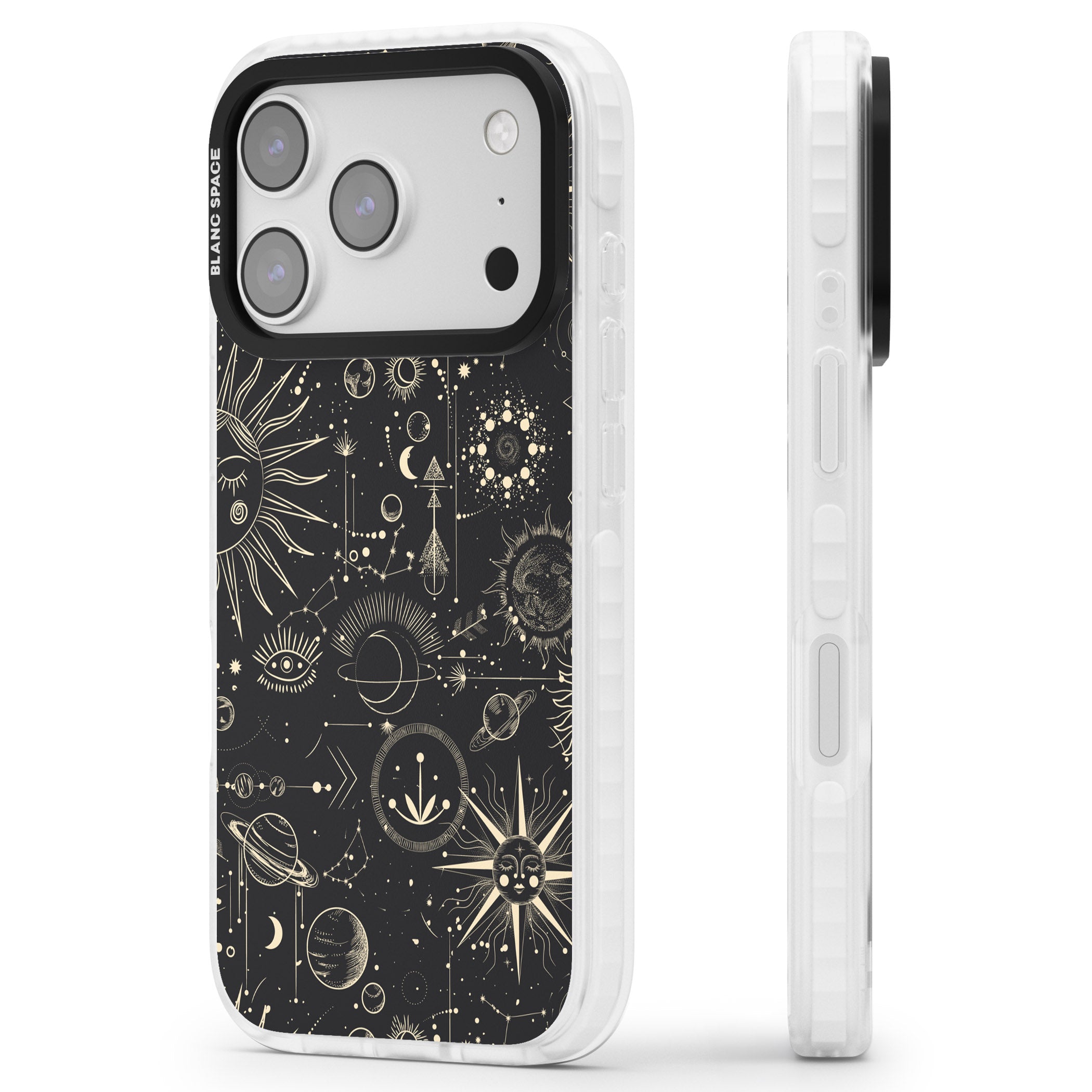 Cosmic Suns And Planets iPhone 17 Pro Max Impact Clear Phone Case Side Profile