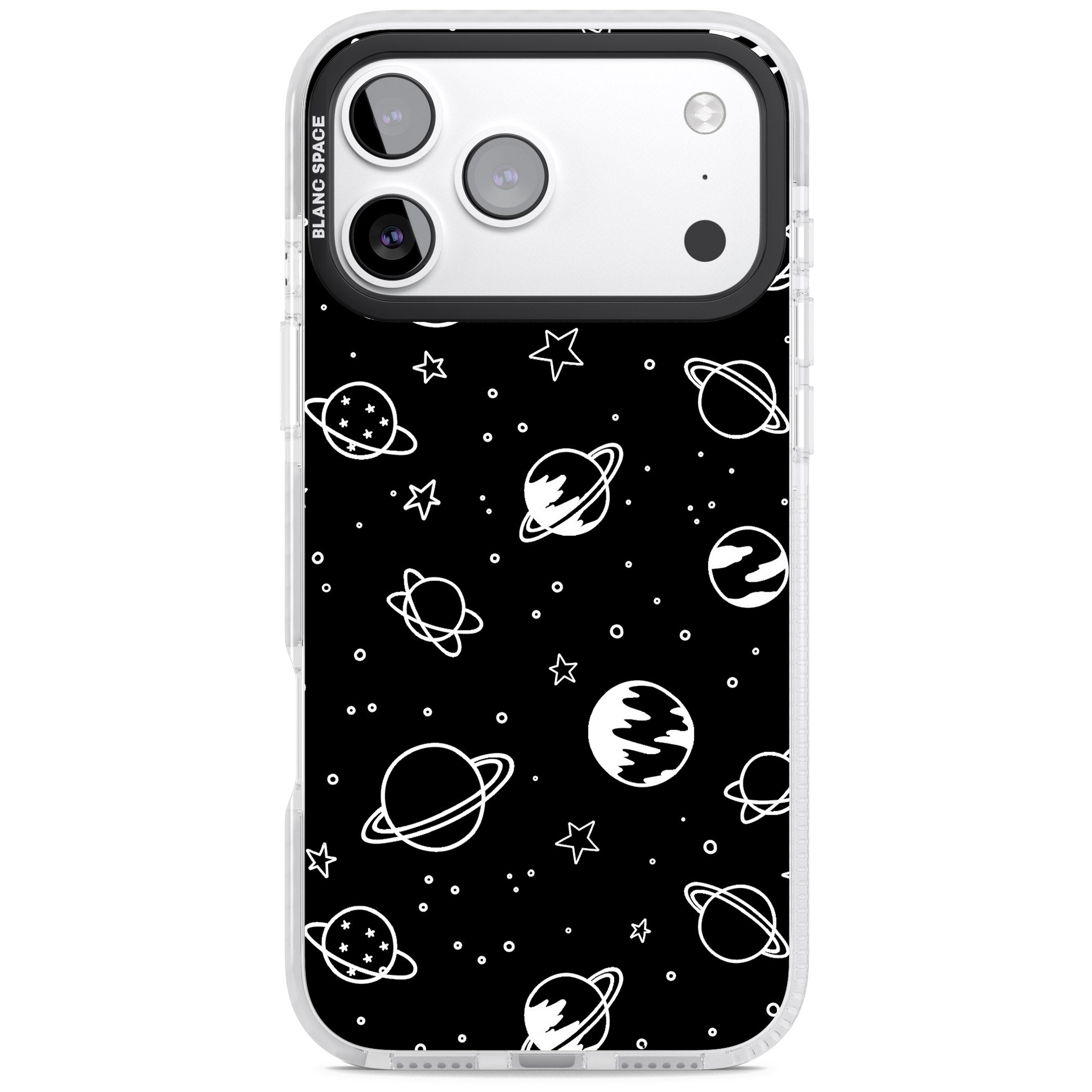 Cosmic Sketch White Black iPhone 17 Pro Max Impact Clear Phone Case