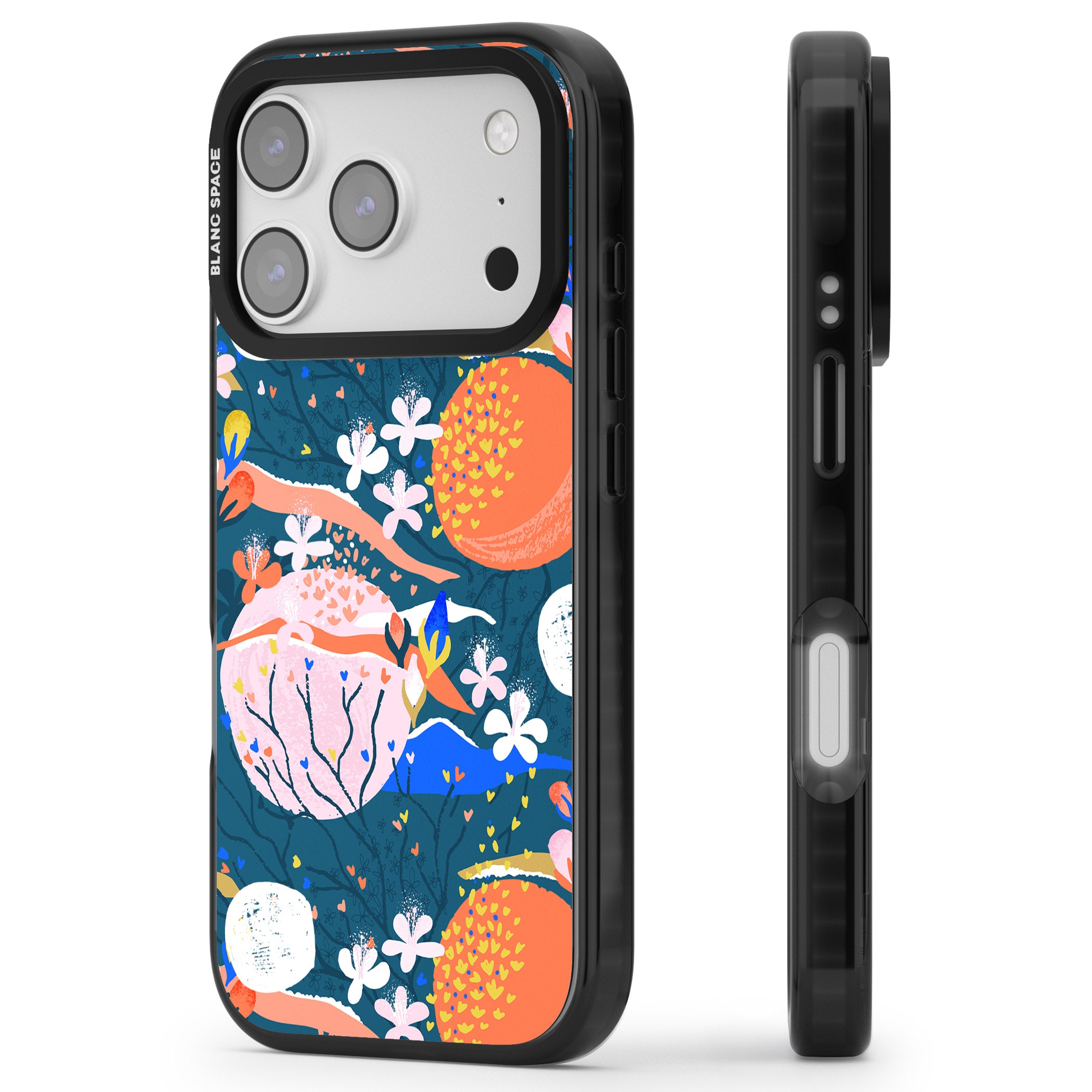 Vibrant Coral Pattern iPhone 17 Pro Max Impact Black Phone Case Side Profile