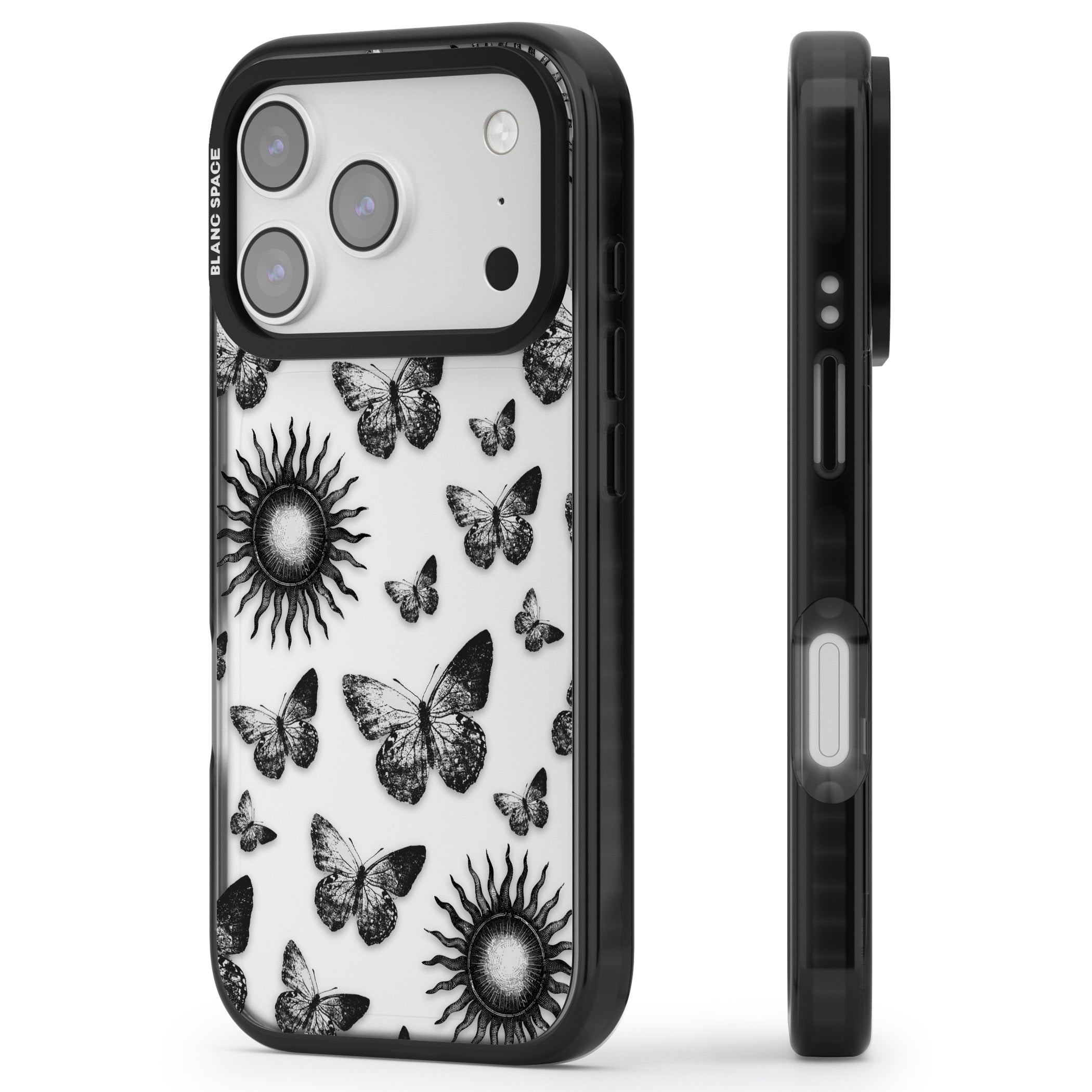 Butterflies Suns iPhone 17 Pro Max Impact Black Phone Case Side Profile