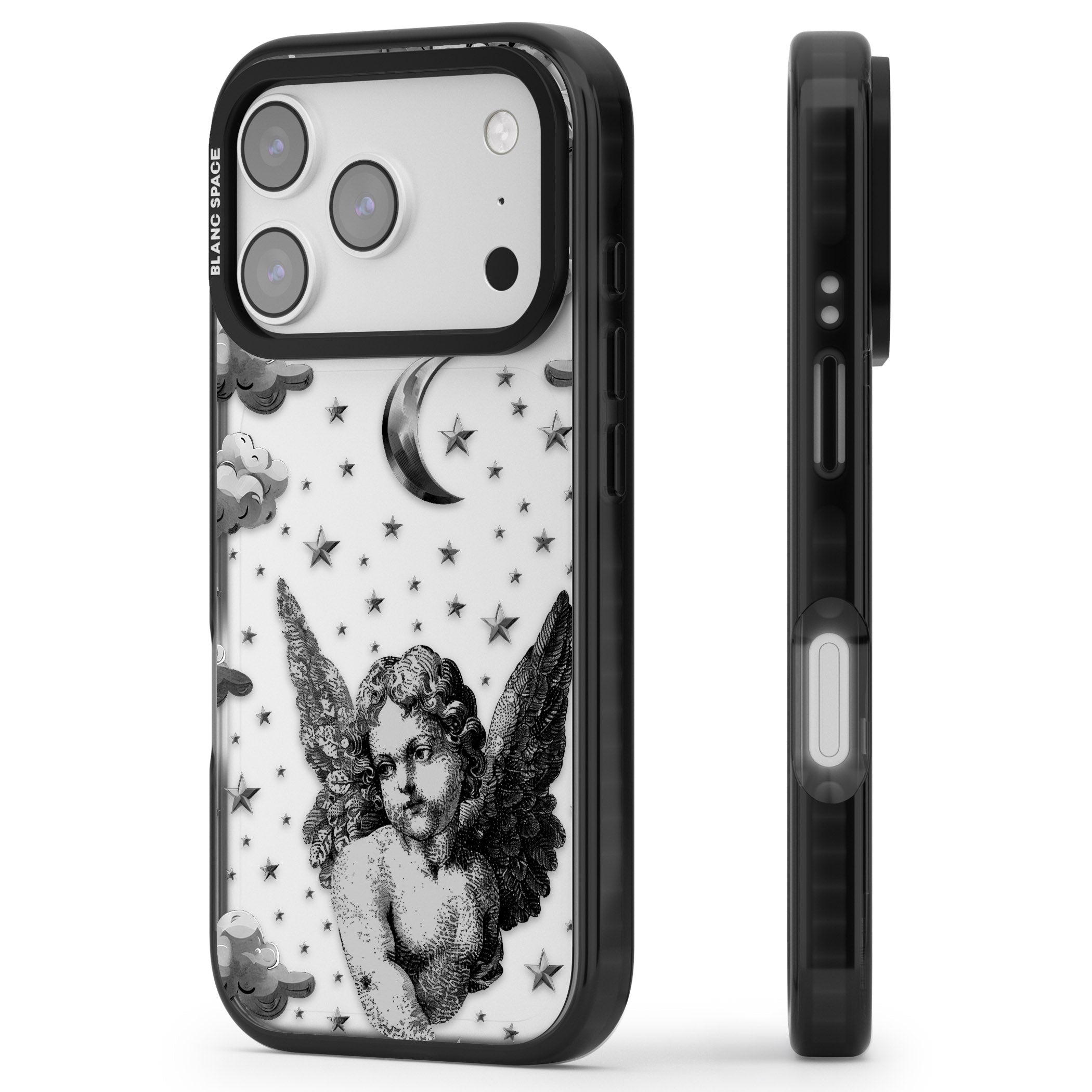 Celestial Cherub iPhone 17 Pro Max Impact Black Phone Case Side Profile