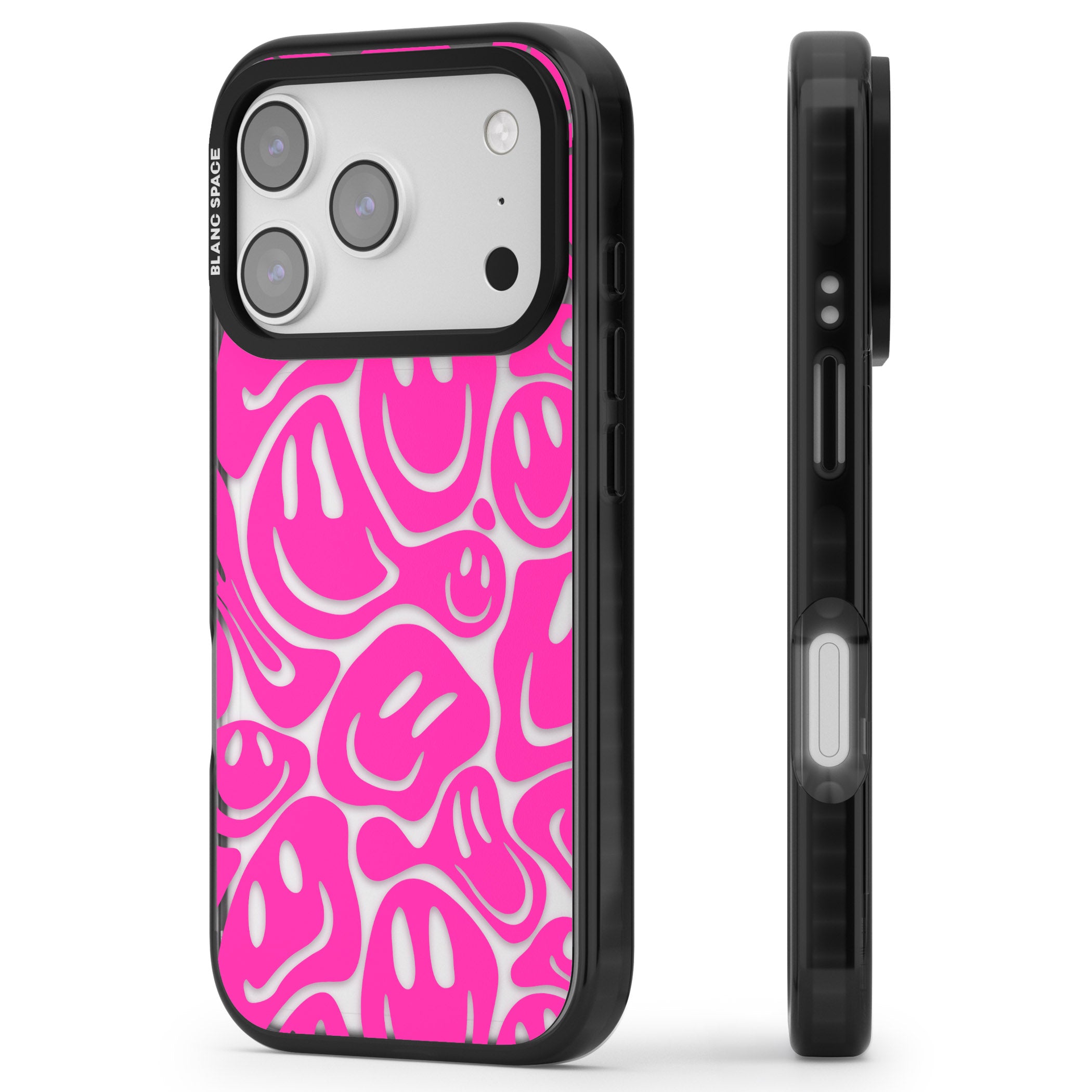 Pink Acid Faces iPhone 17 Pro Max Impact Black Phone Case Side Profile