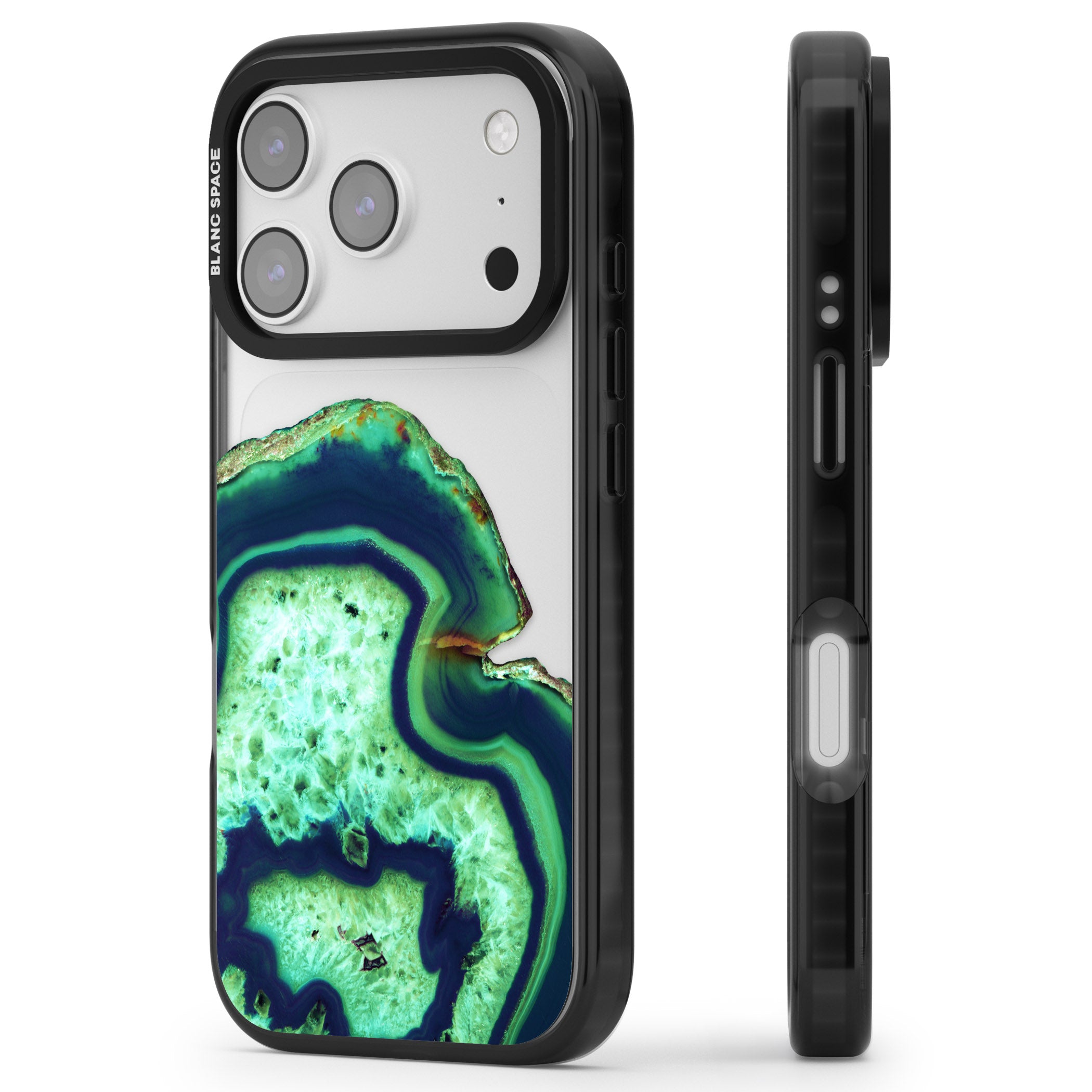 Emerald Agate Slice iPhone 17 Pro Max Impact Black Phone Case Side Profile