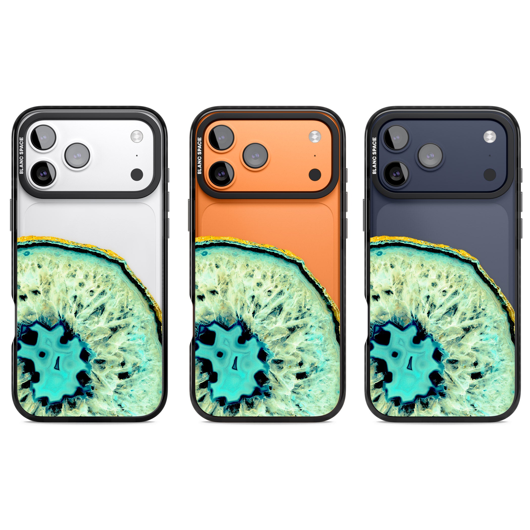 Turquoise Geode Crystal iPhone 17 Pro Impact Black Phone Case APT Impact Protection