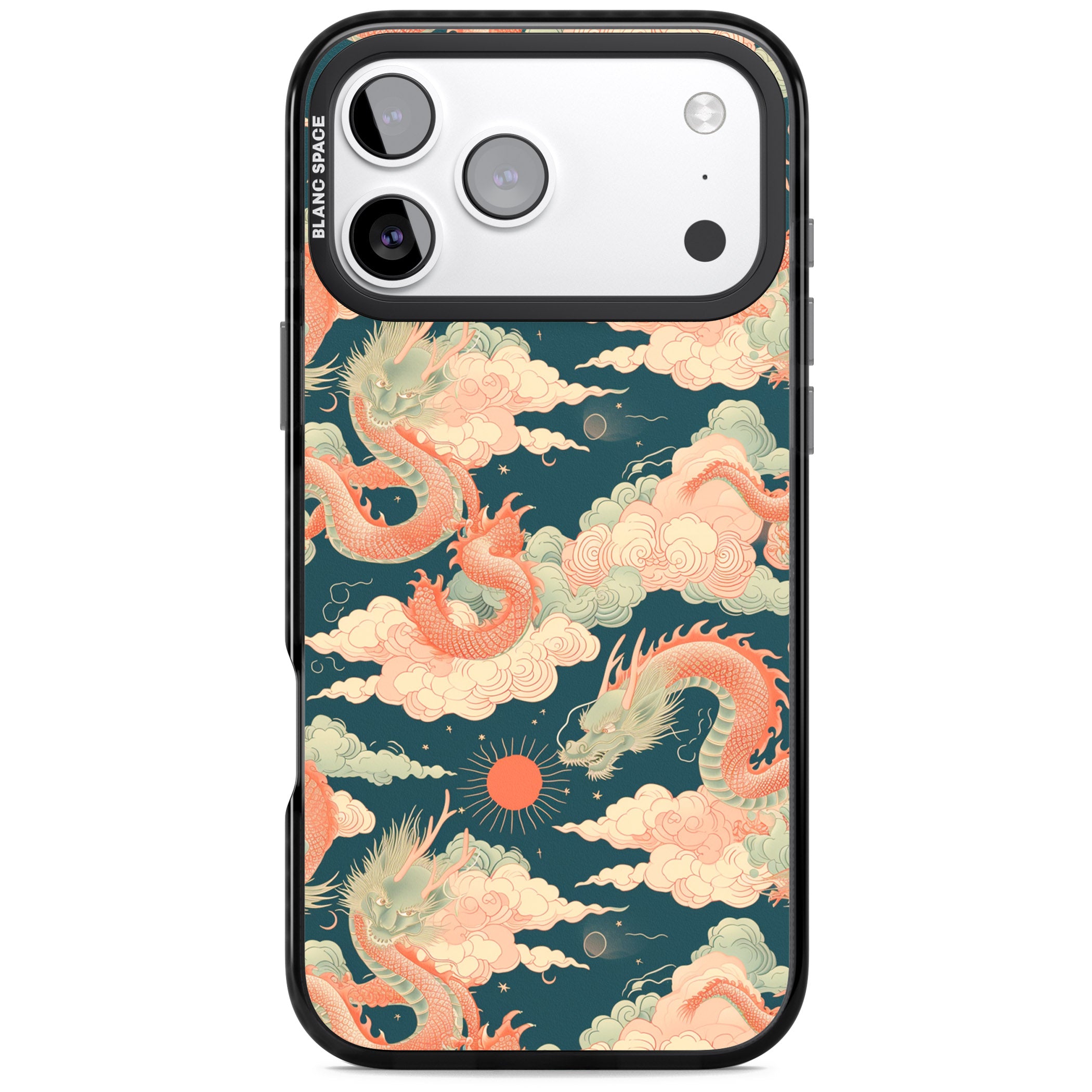 Chinese Dragons Clouds iPhone 17 Pro Max Impact Black Phone Case