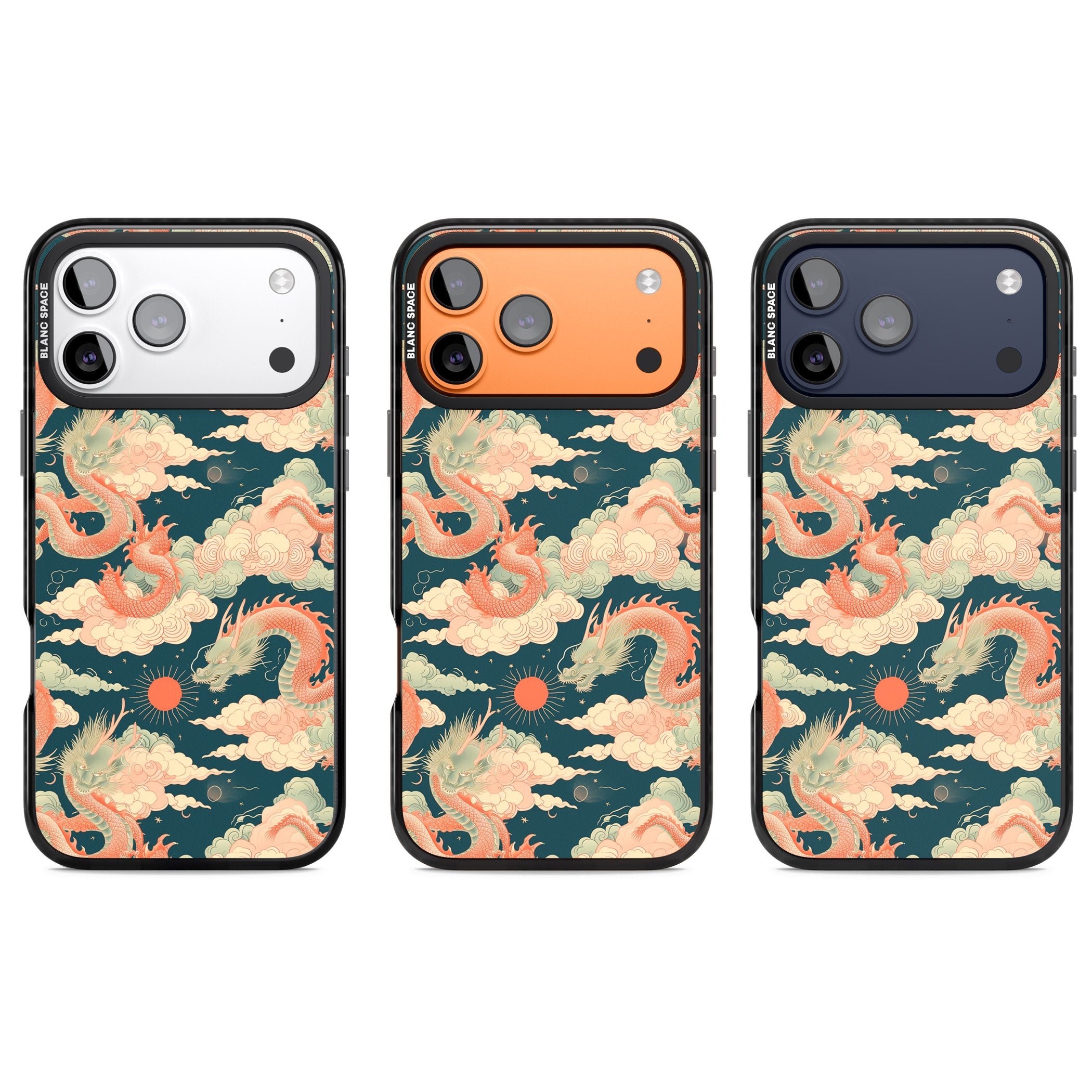 Chinese Dragons Clouds iPhone 17 Pro Impact Black Phone Case APT Impact Protection