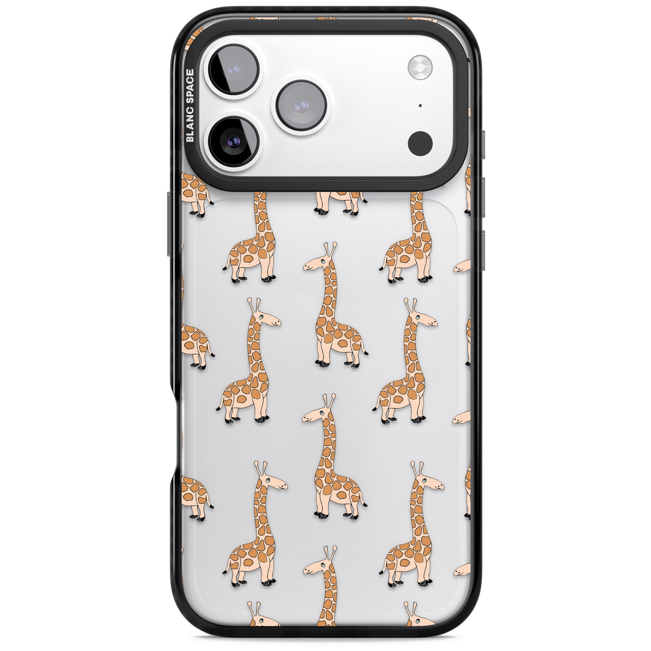 Cute Giraffe Pattern Clear iPhone 17 Pro Max Impact Black Phone Case