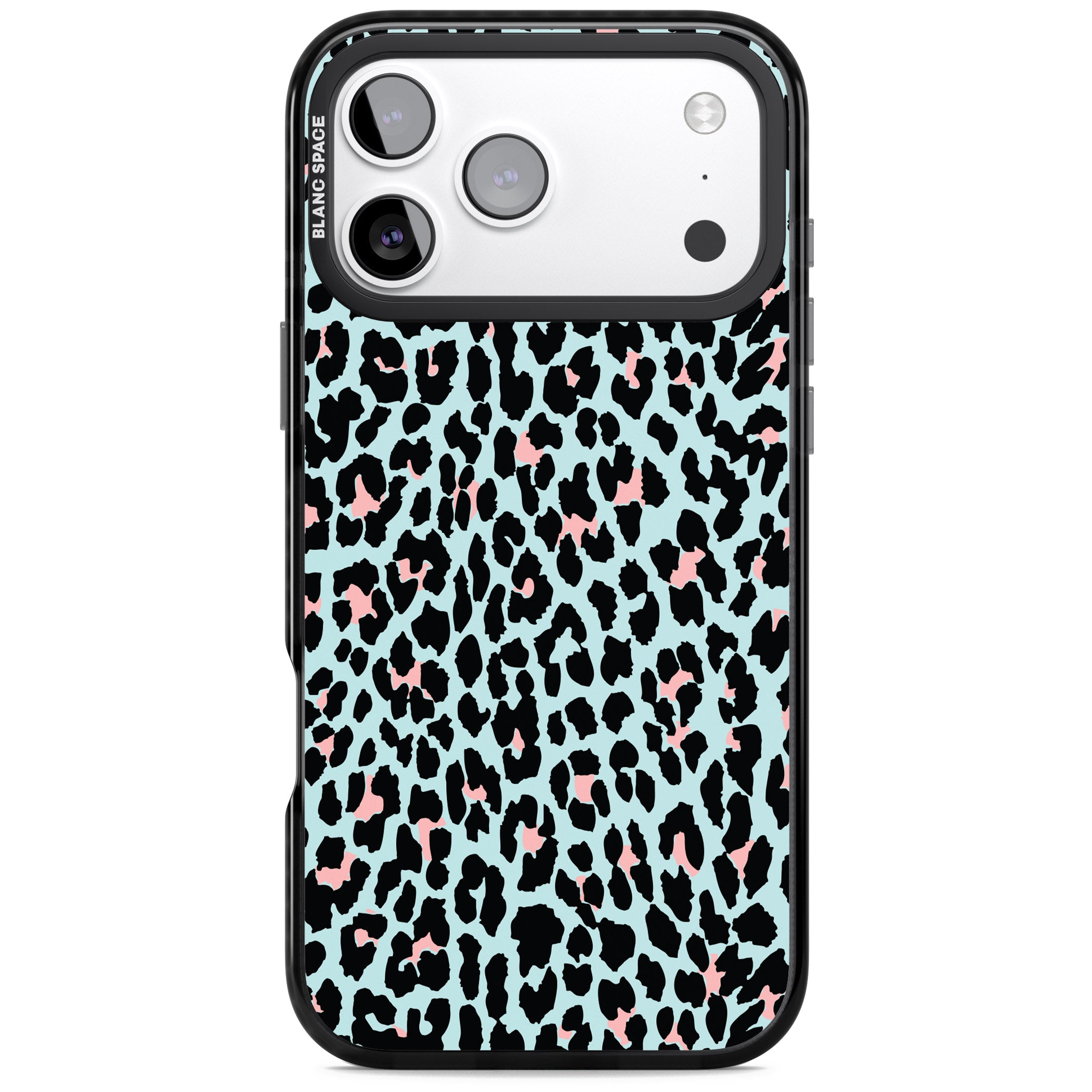 Pastel Blue & Pink Leopard Print iPhone 17 Pro Max Impact Black Phone Case