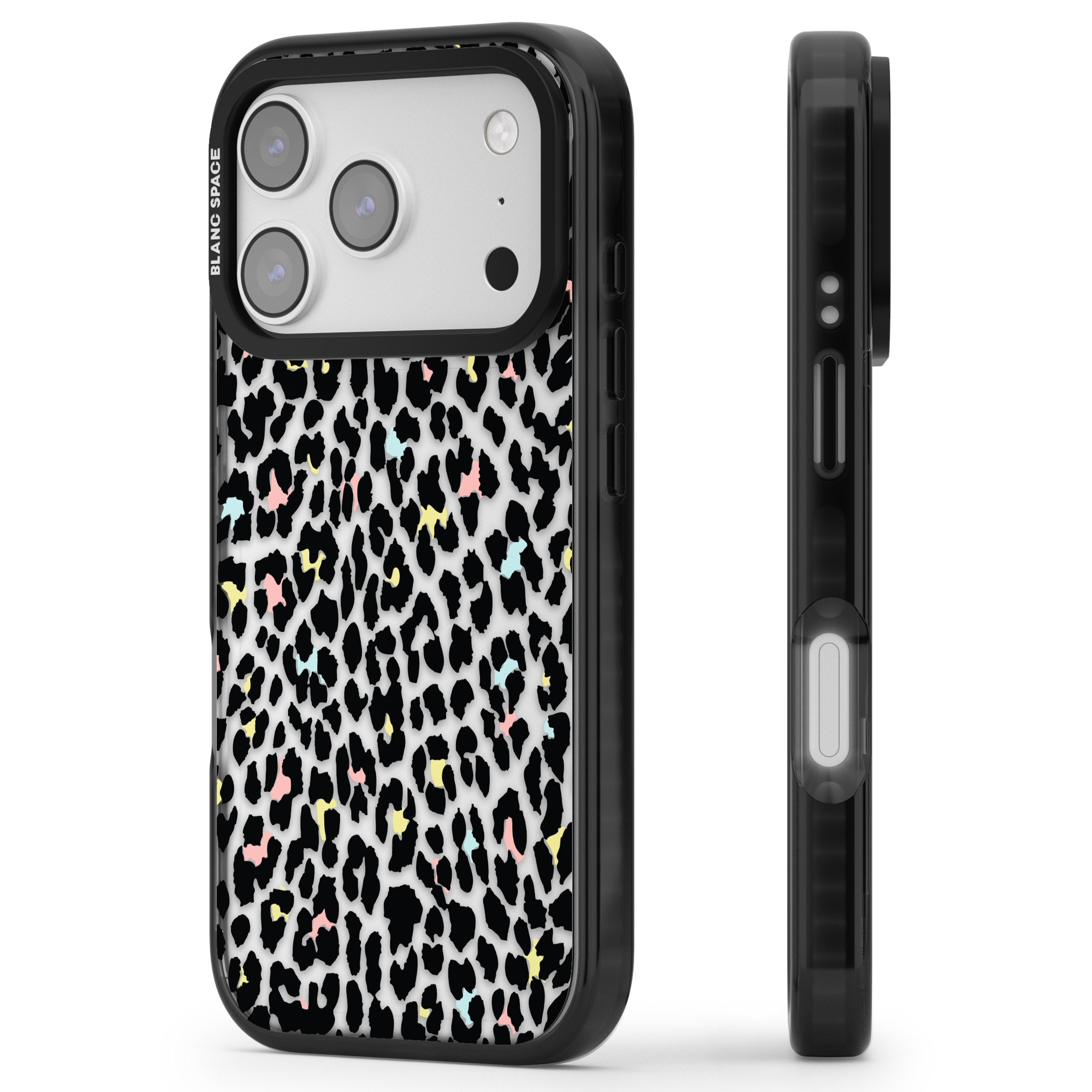 Pastel Leopard Print iPhone 17 Pro Max Impact Black Phone Case Side Profile