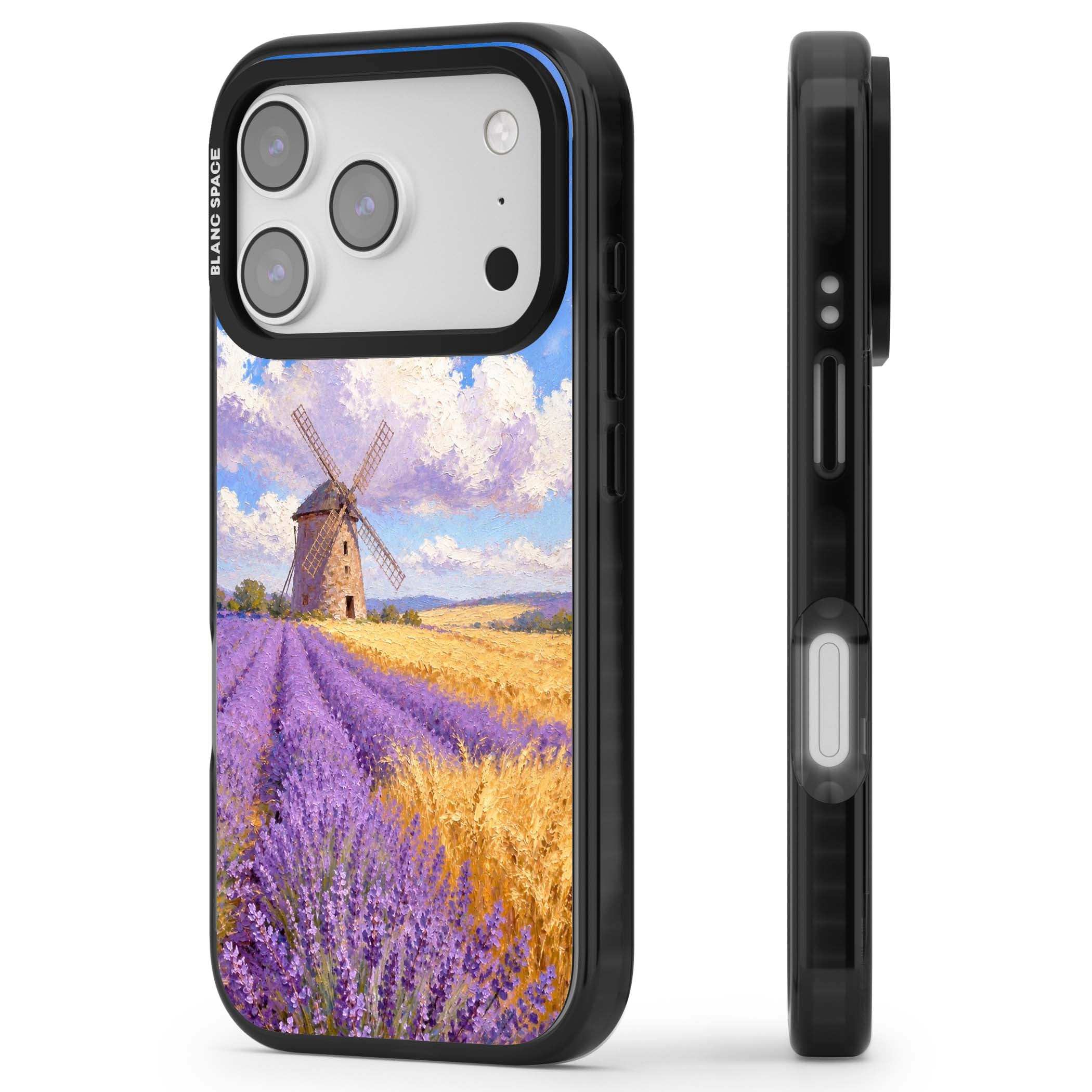 Lavender Mill cottagecore iPhone case featuring a French windmill, lavender field and golden wheat oil painting | Clear Impact case for iPhone 17 Pro, iPhone 17 Pro Max