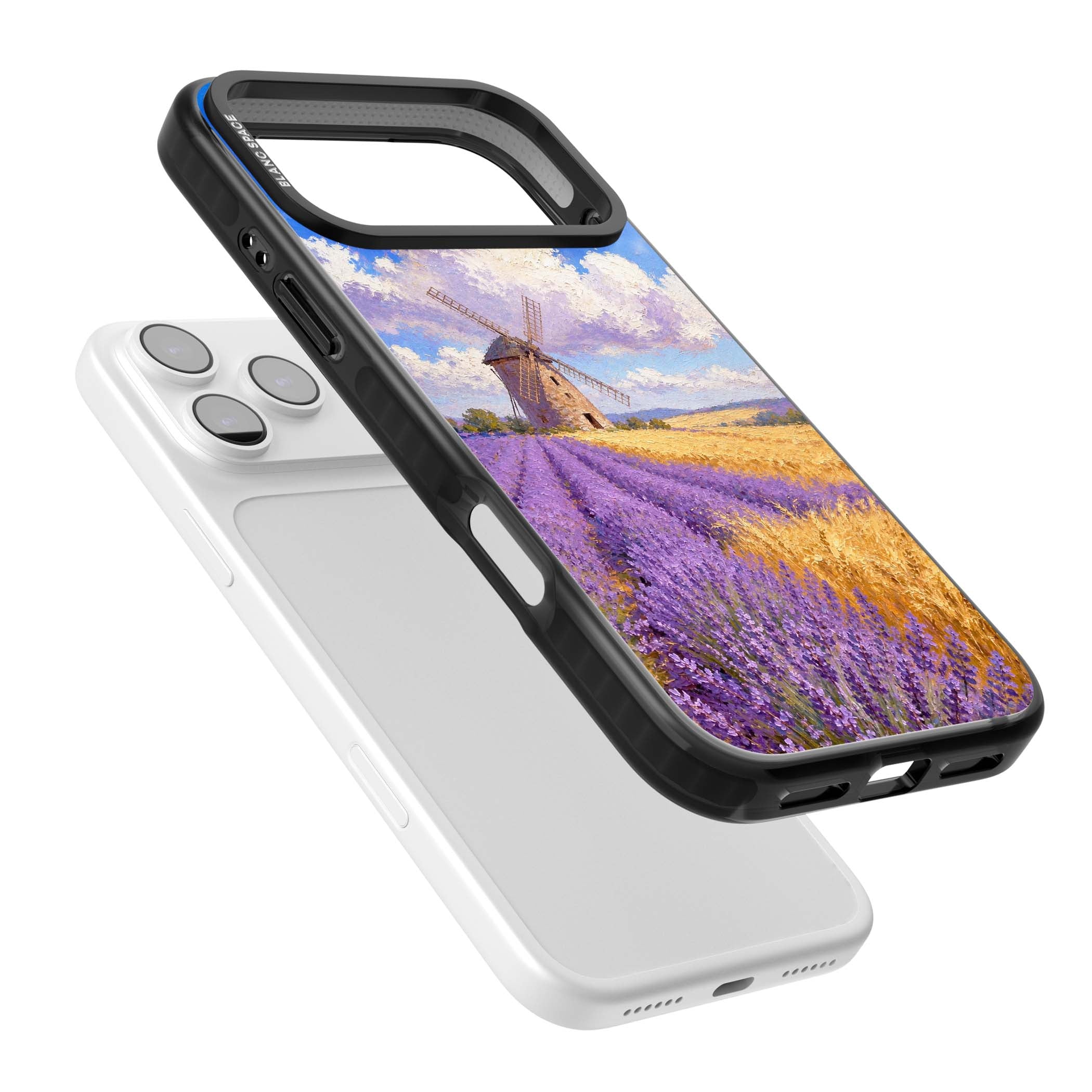 Lavender Mill cottagecore iPhone case featuring a French windmill, lavender field and golden wheat oil painting | Clear Impact case for iPhone 17 Pro, iPhone 17 Pro Max