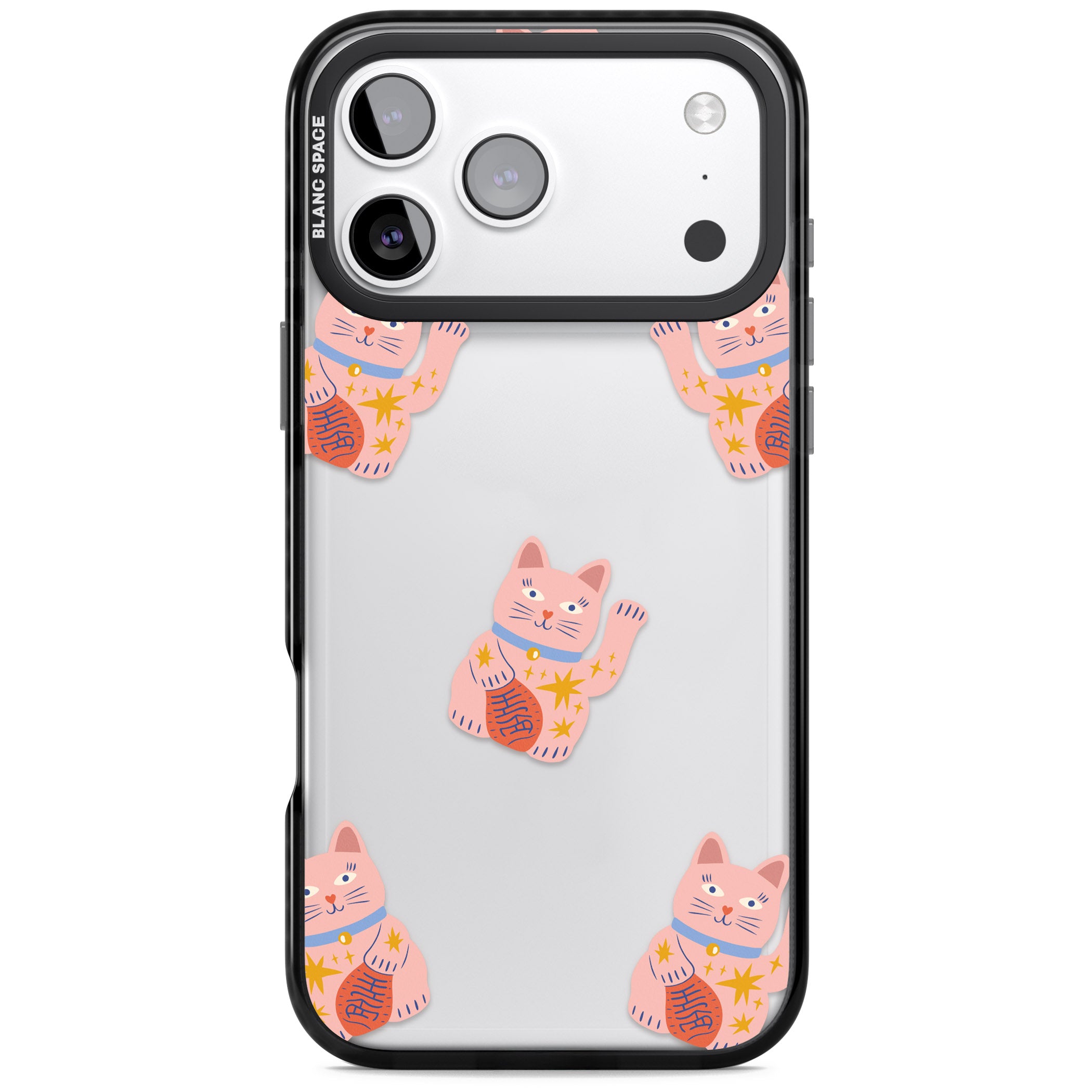 Waving Cat Pattern iPhone 17 Pro Max Impact Black Phone Case