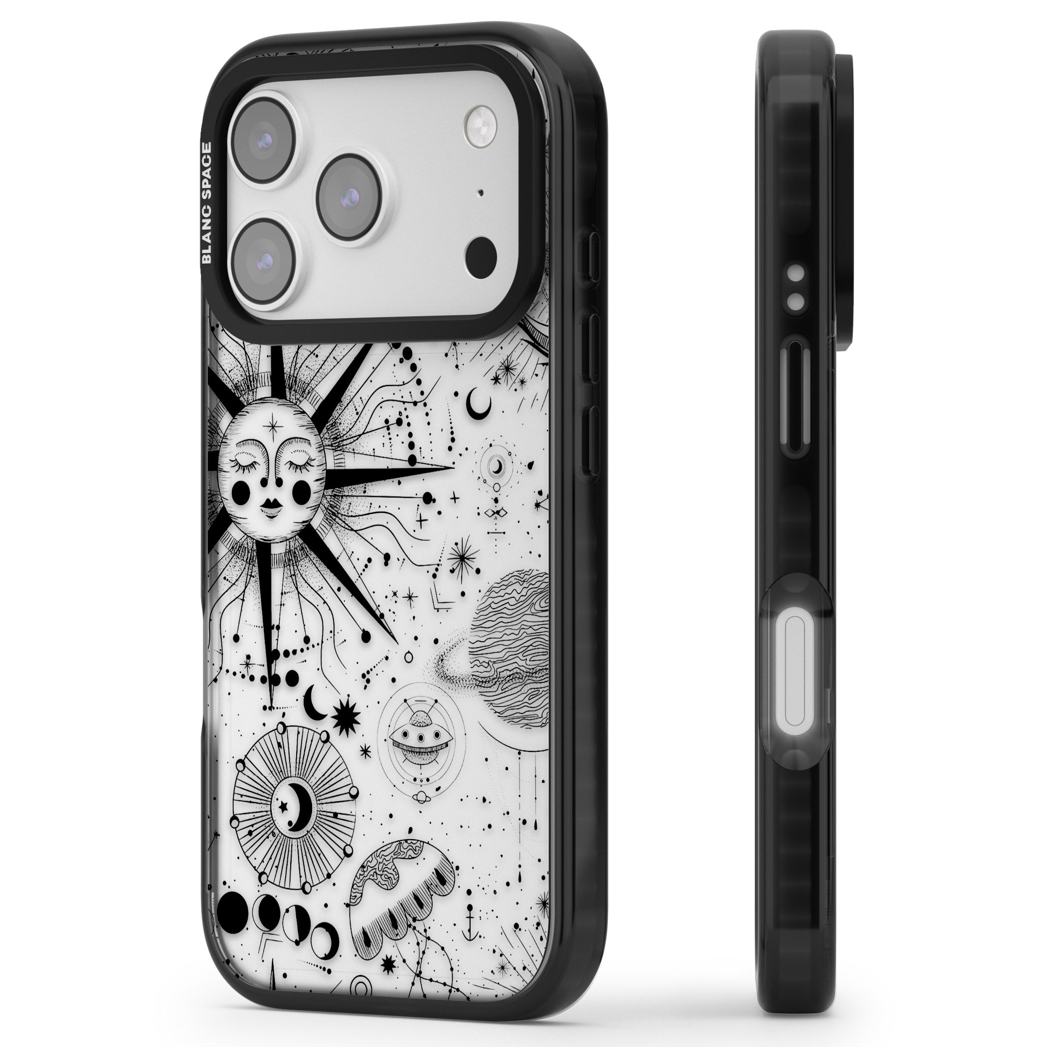 Cosmic Sun Zodiac iPhone 17 Pro Max Impact Black Phone Case Side Profile